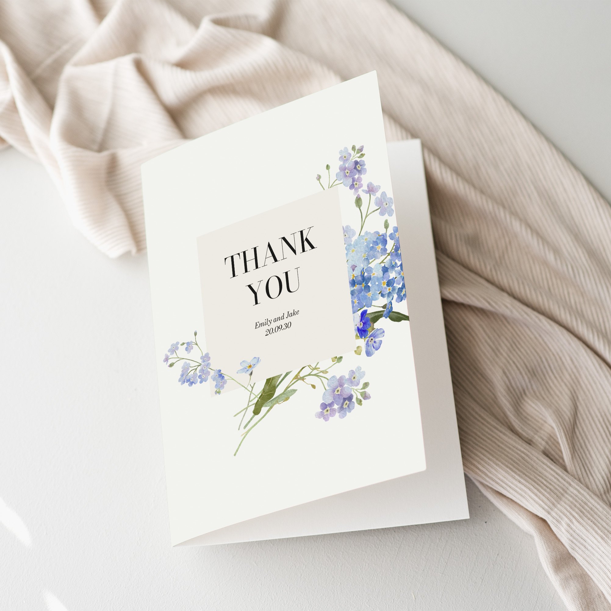Blue Floral Wedding Thank You Cards