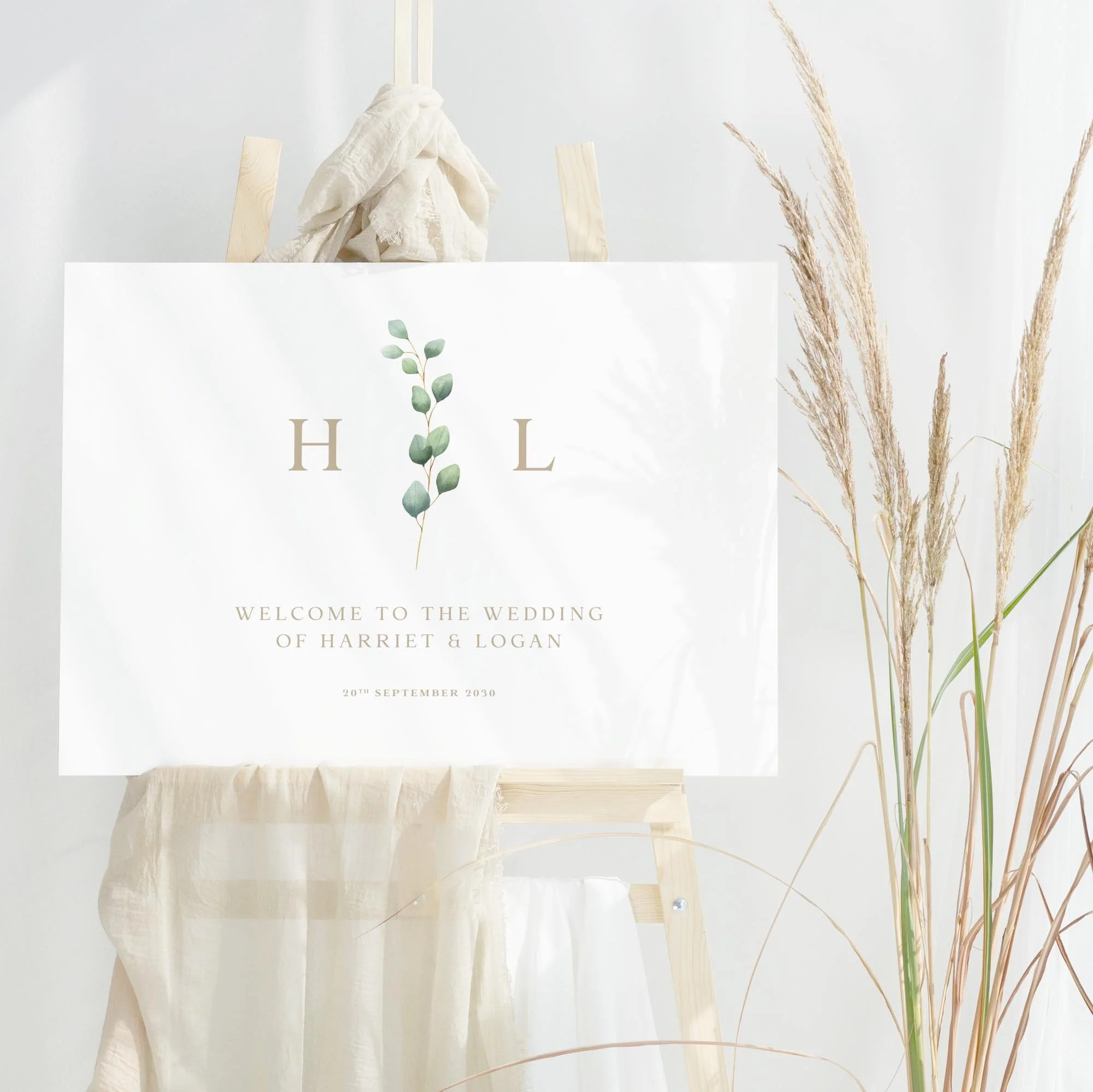 Eucalyptus Monogram wedding welcome sign design