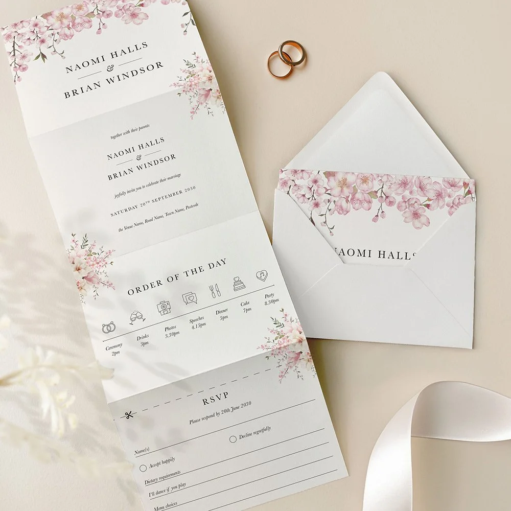 Cherry Blossom Floral Concertina Wedding Invites