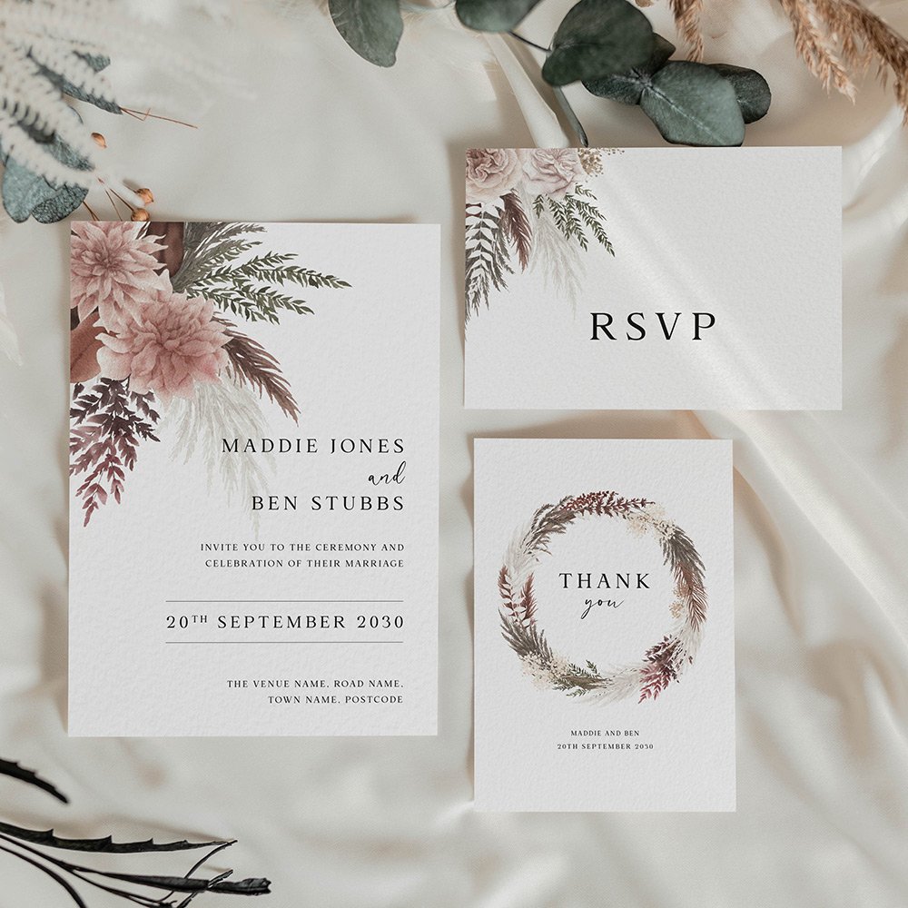 Blush Pink Boho Floral Wedding Save the Date