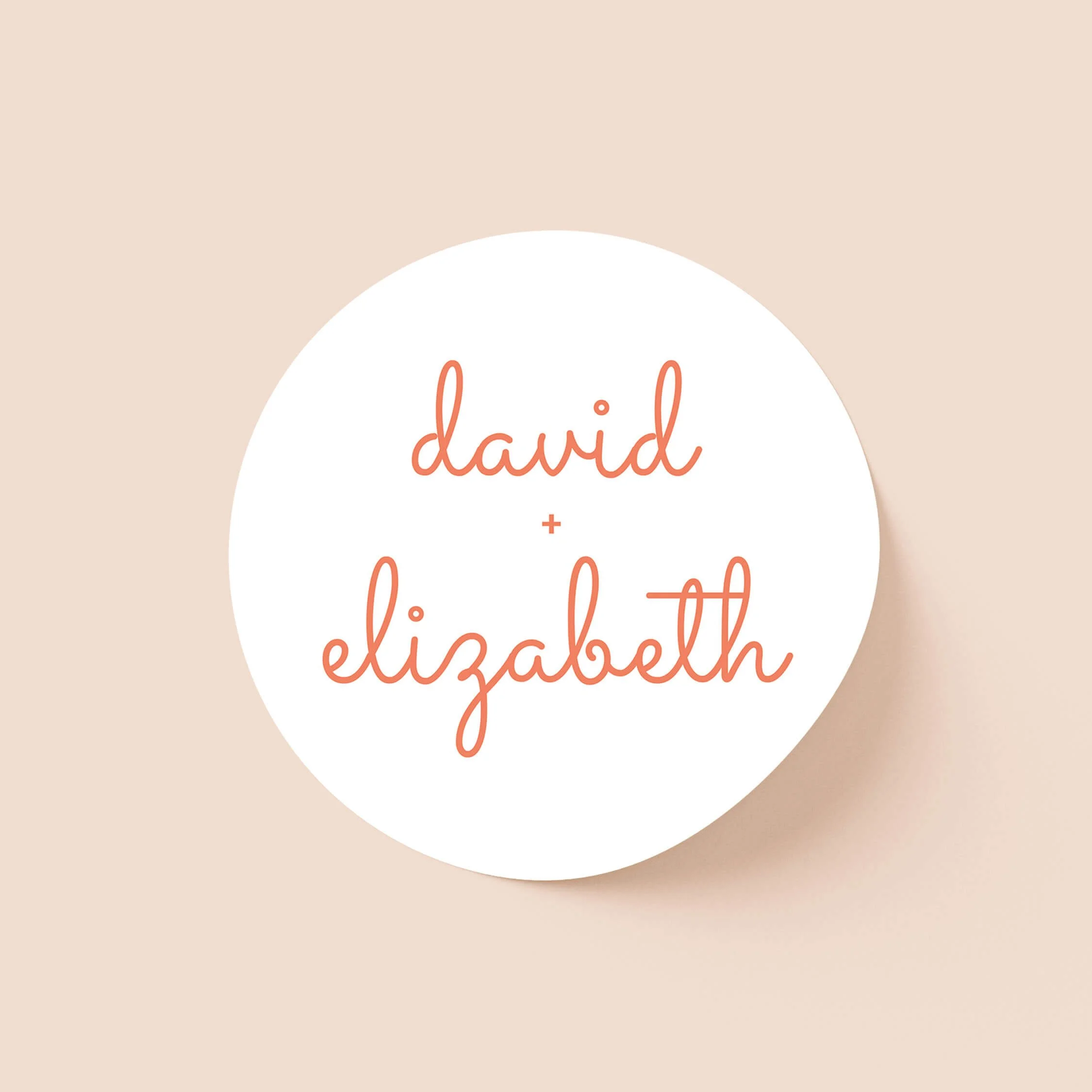 Scallop personalised wedding sticker with scalloped border and personalised initials on round sticker