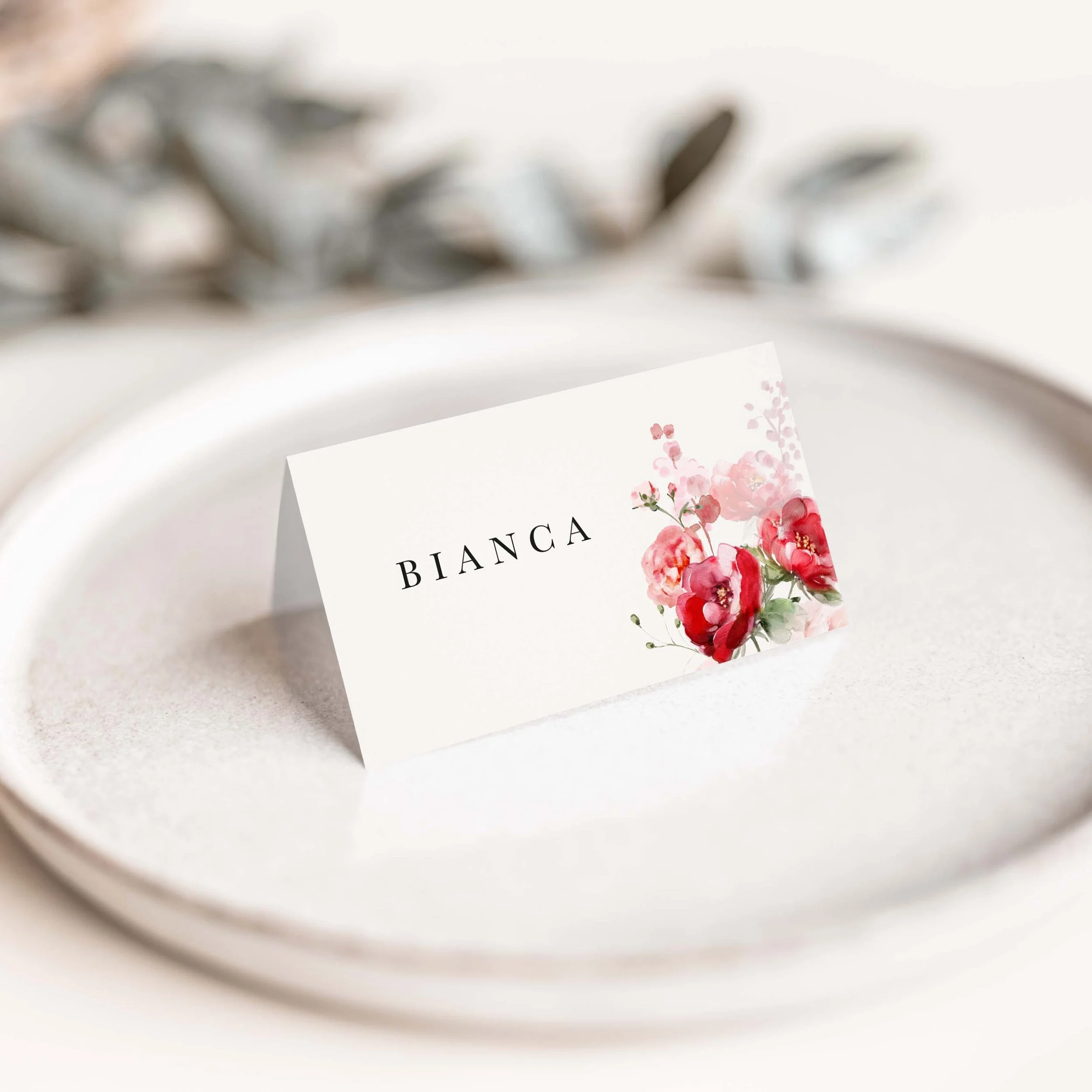 The Red Floral Wedding Place Cards