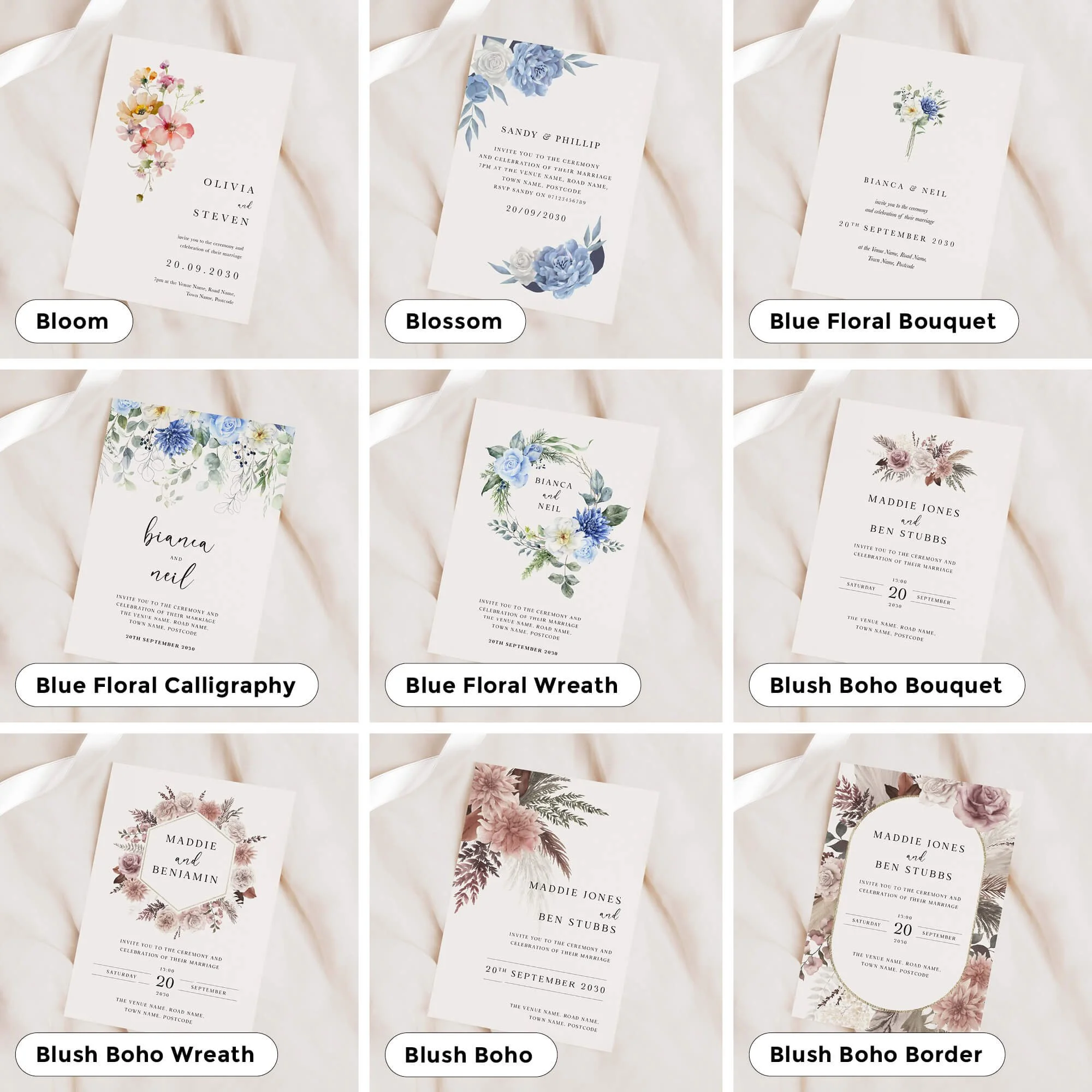 A5 Wedding invitations in lots of different designs