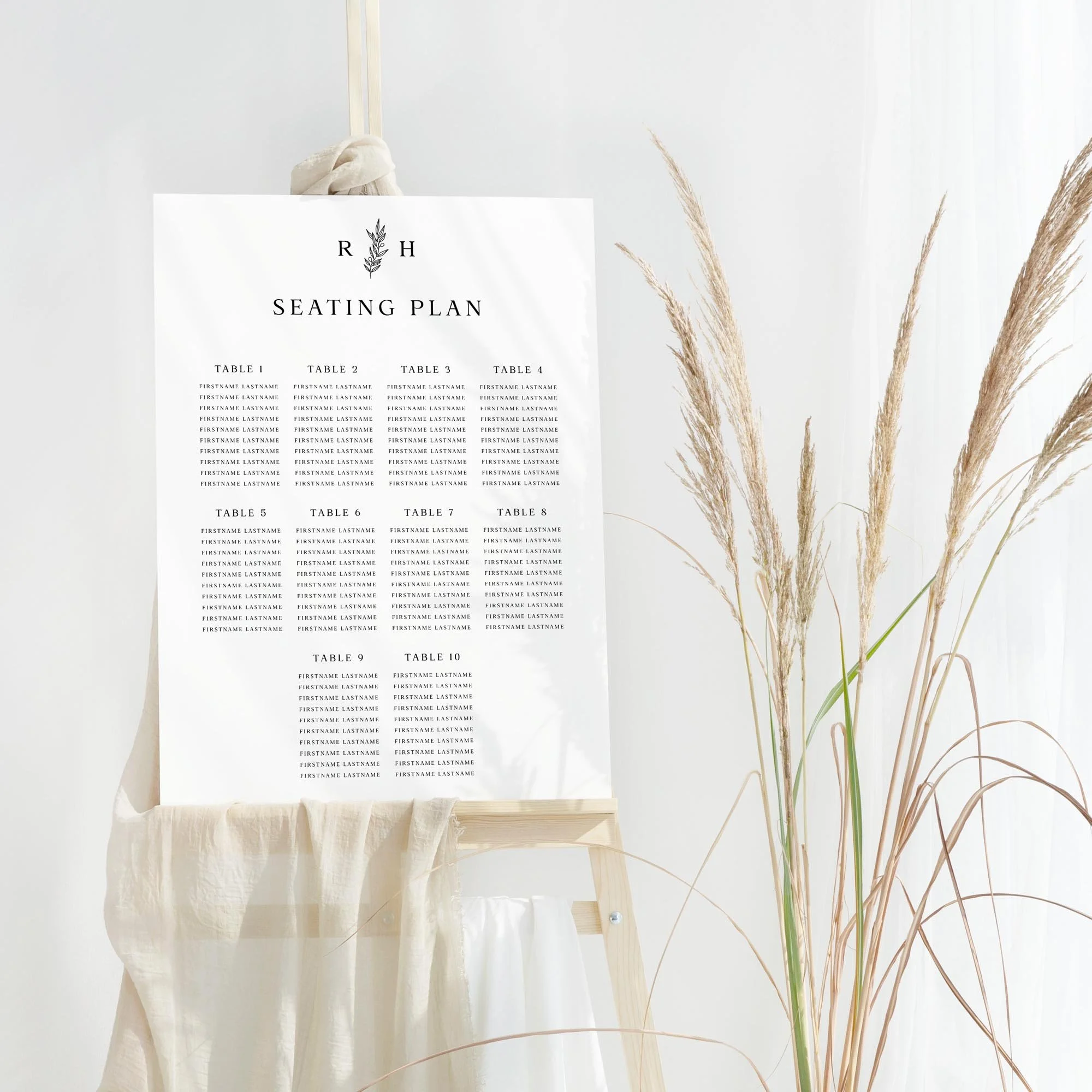 Heritage wedding table plan board seating chart sign