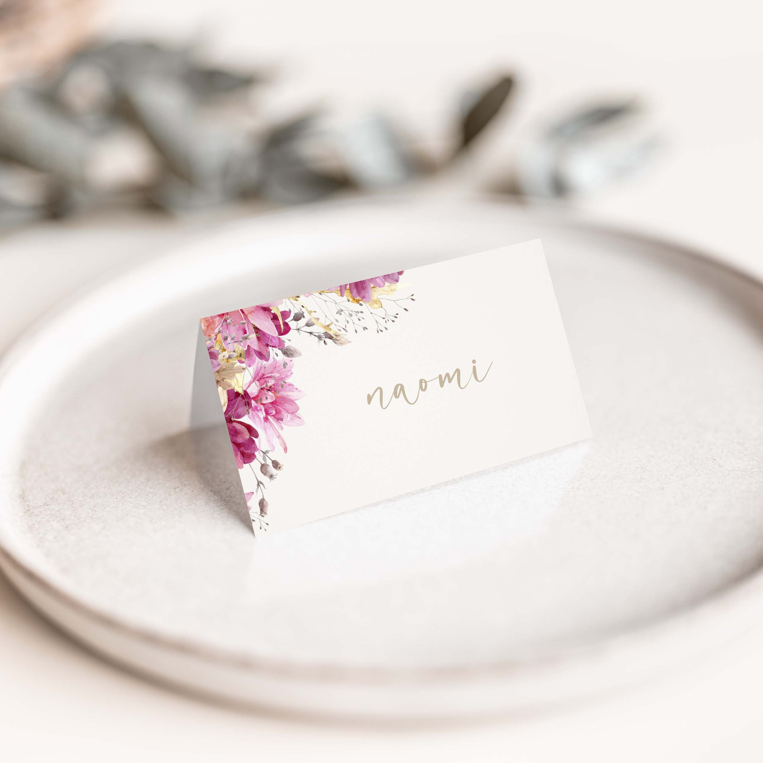Pink and Gold Floral Wedding Place Cards