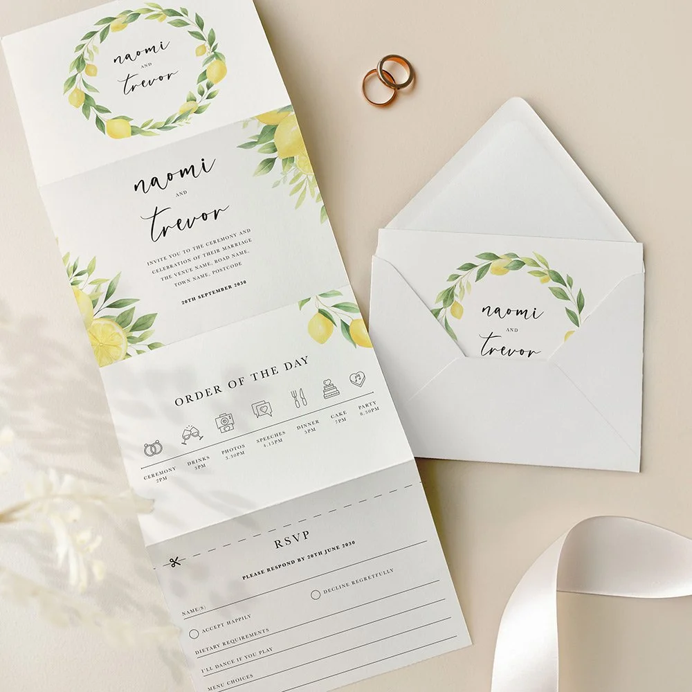 Modern Lemon Concertina Wedding Invites