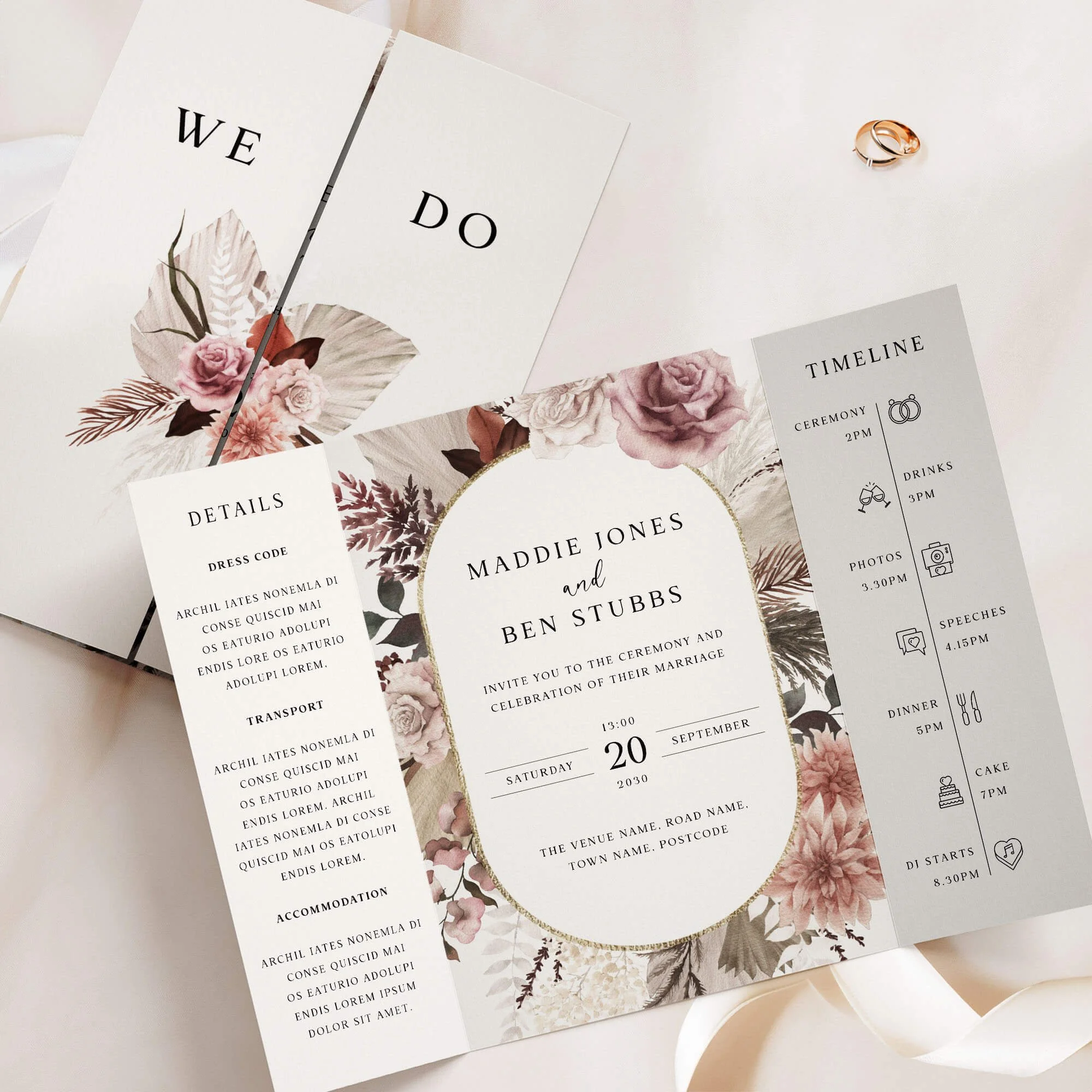 The Blush Boho (Border) Gatefold Wedding Invitation