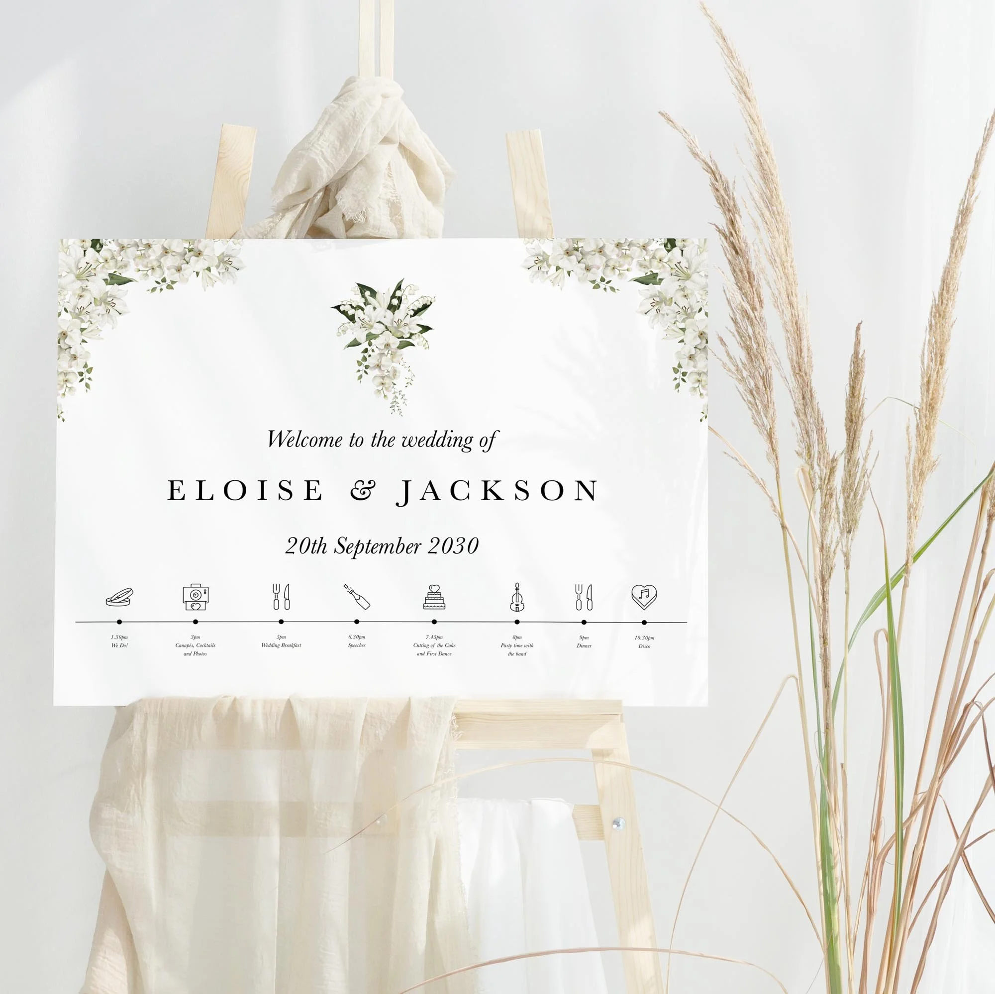 White Lily wedding welcome sign design