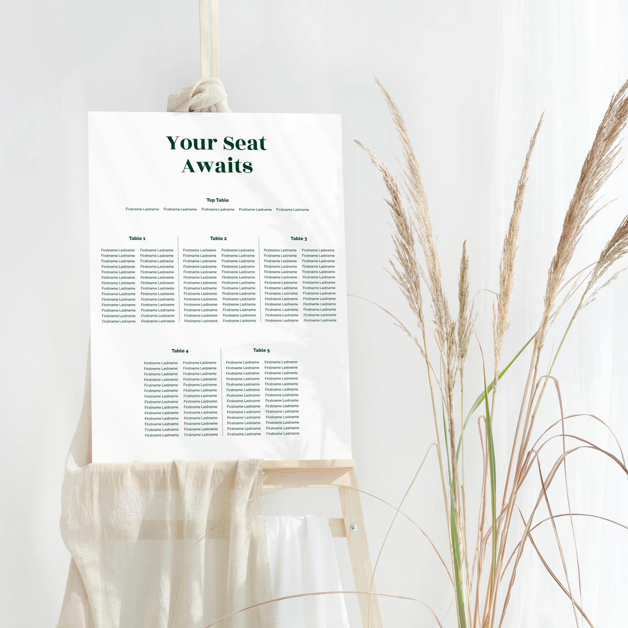 Forest Green Coloured Bold Typography in Contemporary Font wedding table plan board seating chart sign