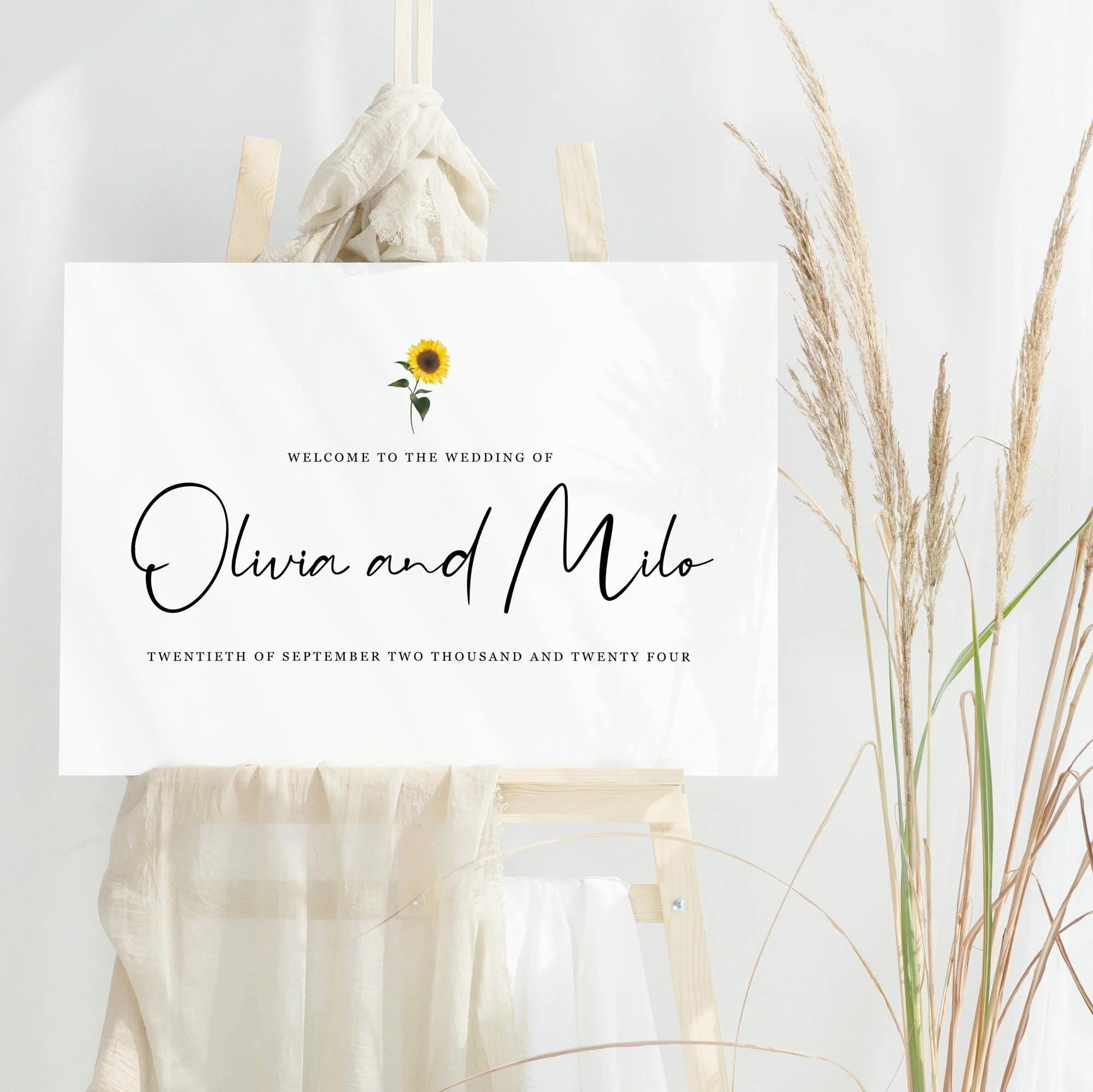 Minimal Sunflower wedding welcome sign design