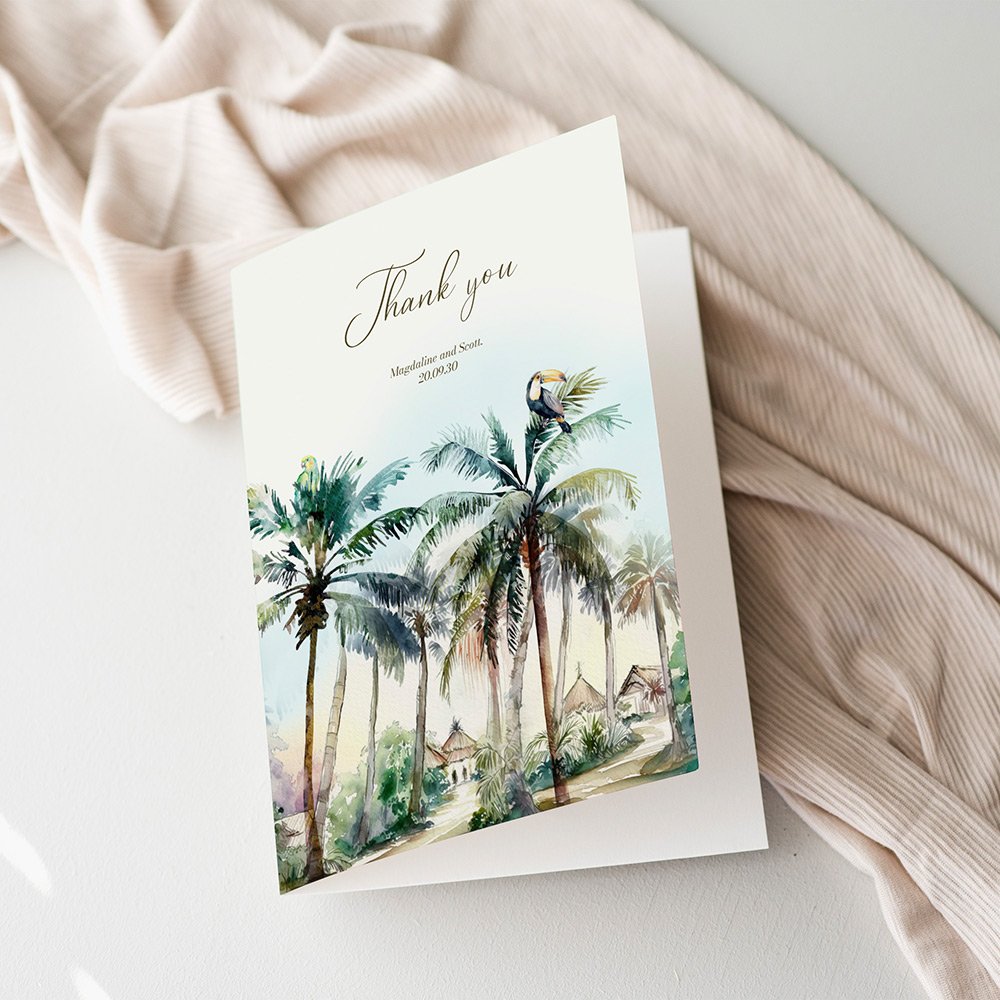 Palm Tree and Beach Wedding Thank You Cards