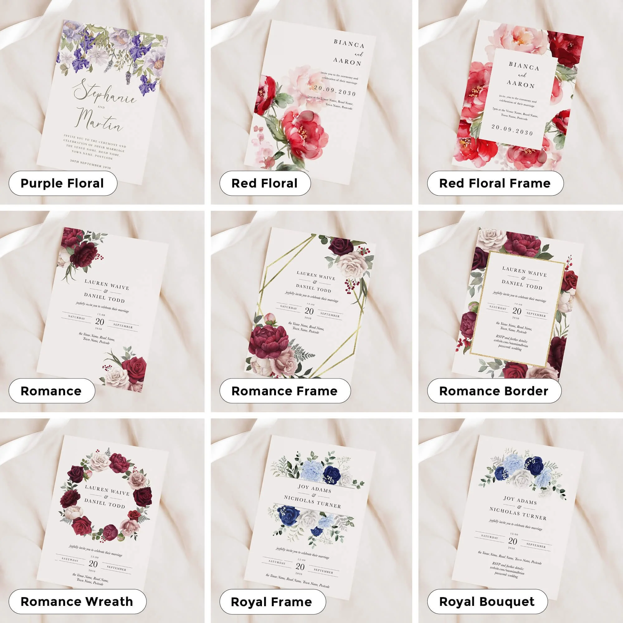 A5 Wedding invitations in lots of different designs