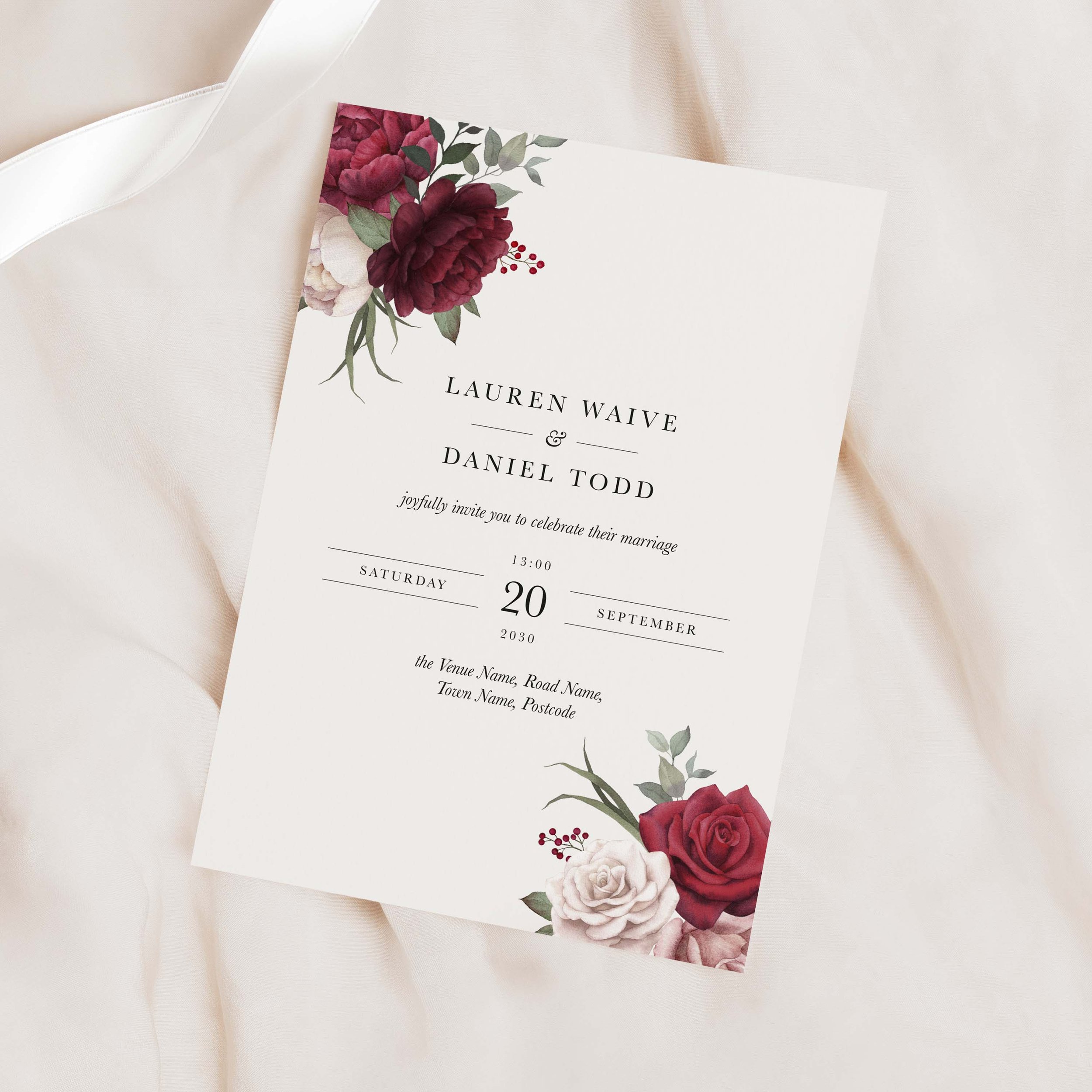 Burgundy Floral Wedding Invitation Samples