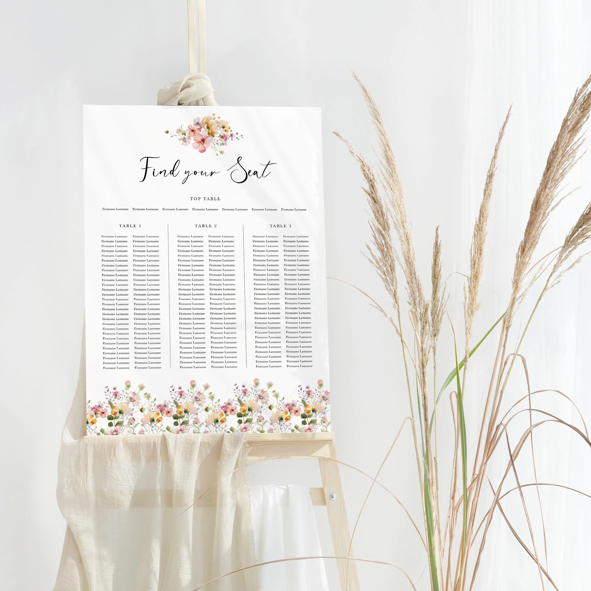 Pink Floral Wedding Seating Plan