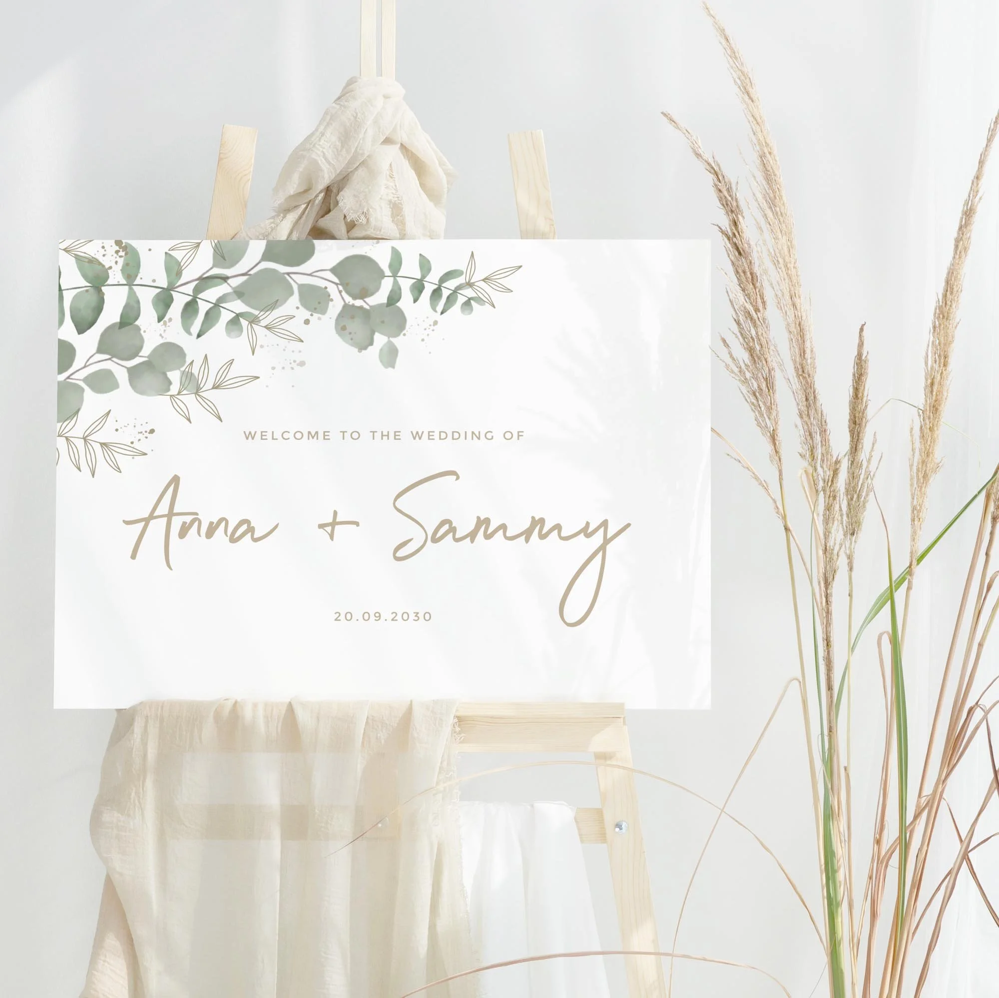 Modern Eucalyptus wedding welcome sign design
