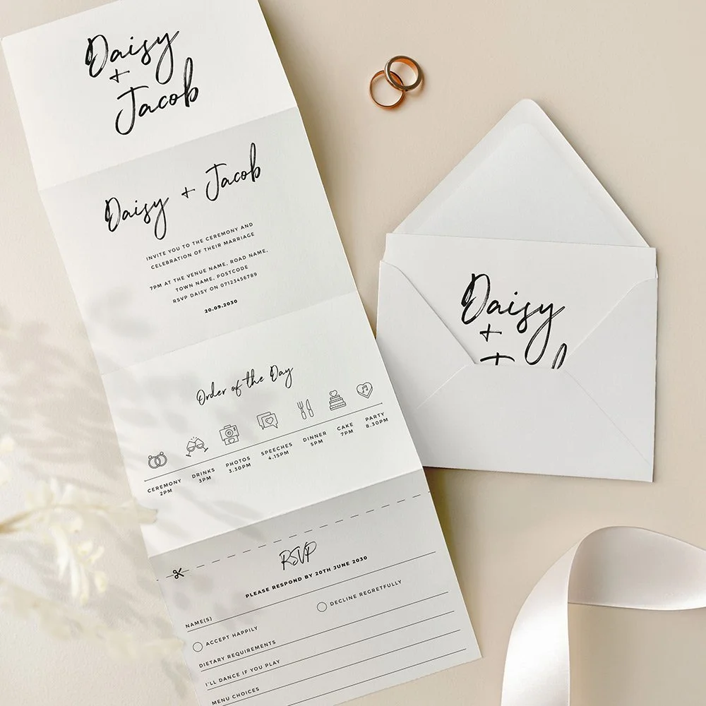 Black and White Concertina Wedding Invites