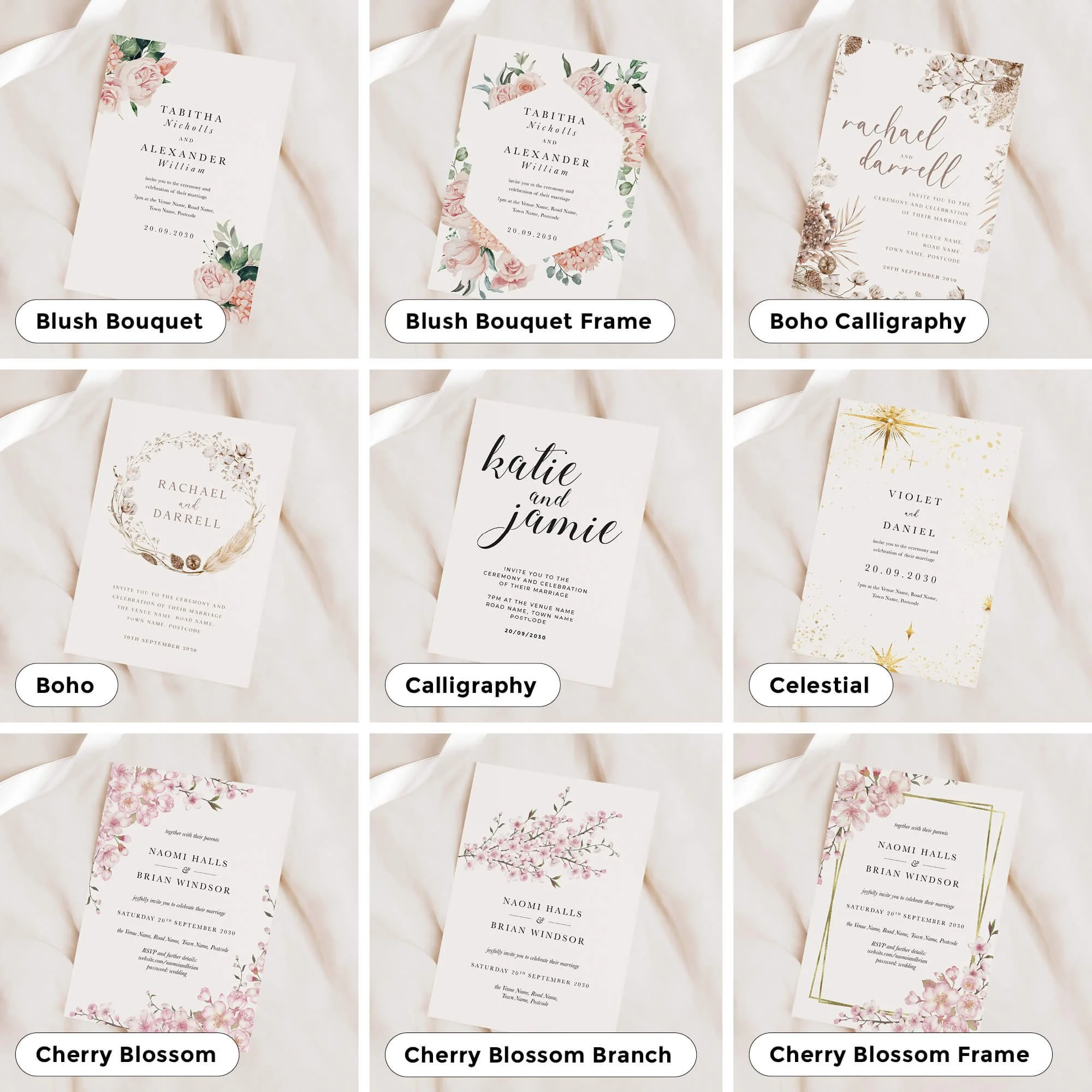 A5 Wedding invitations in lots of different designs