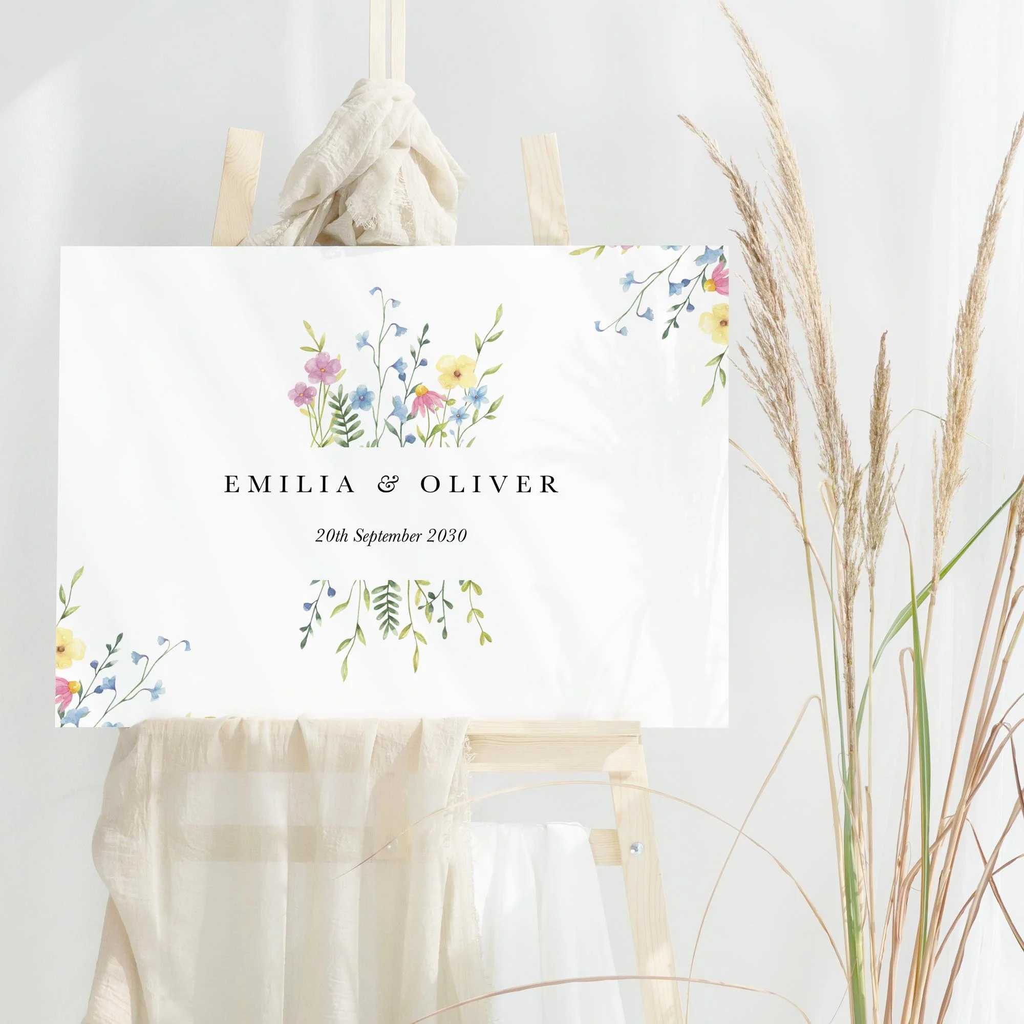 Colourful Wildflower wedding welcome sign design