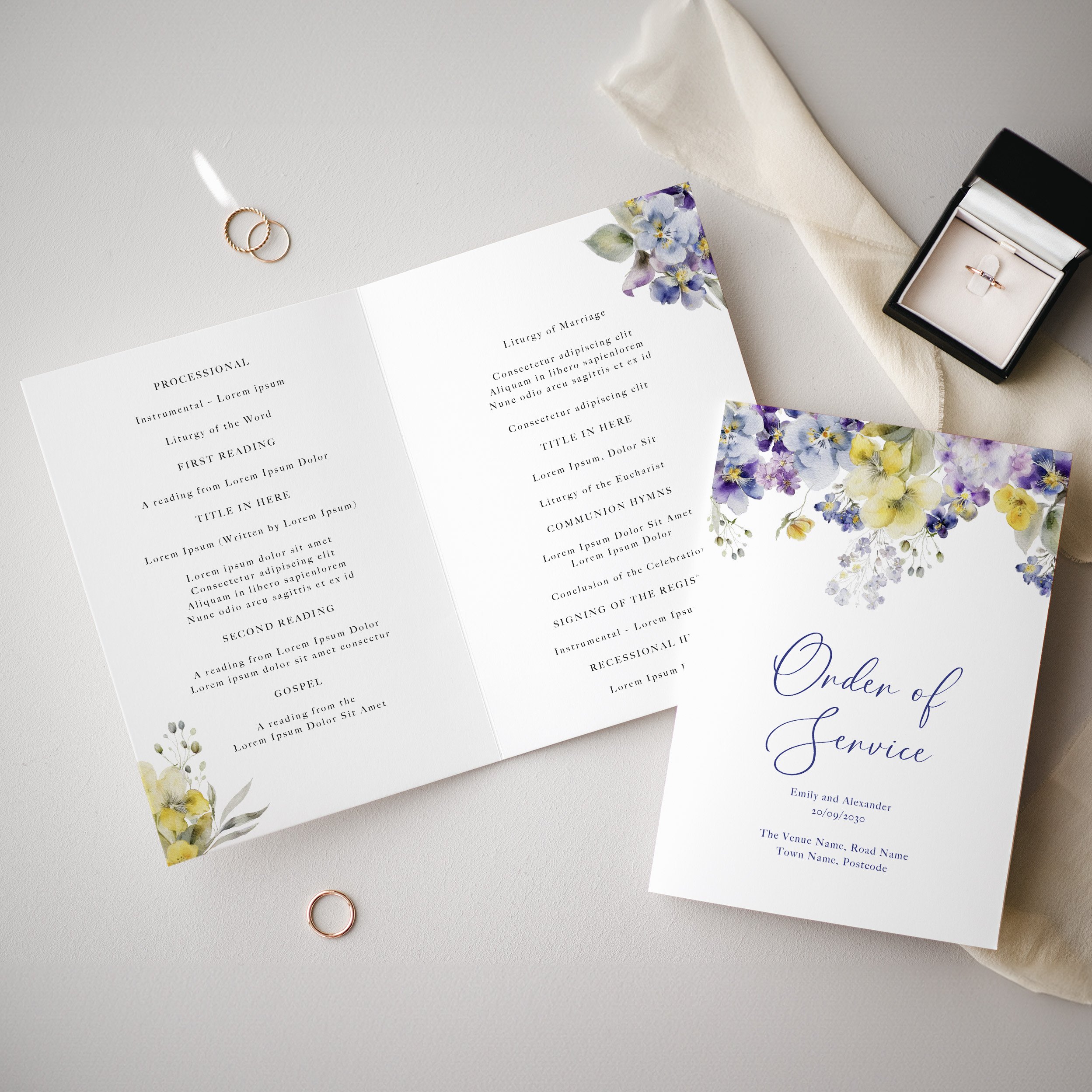 Violet and yellow wedding Order of services