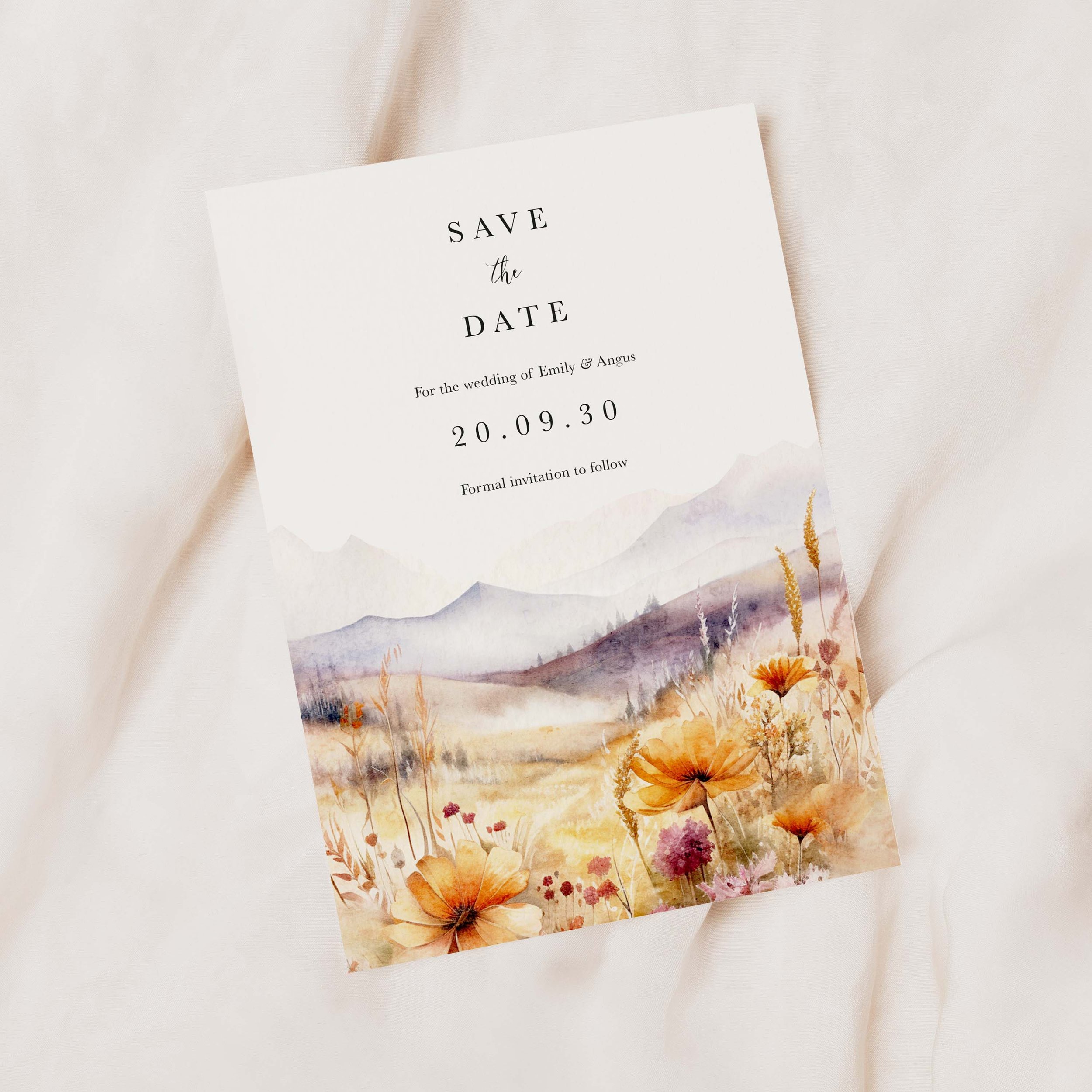 Fields and Mountains Wedding Save the Date Samples