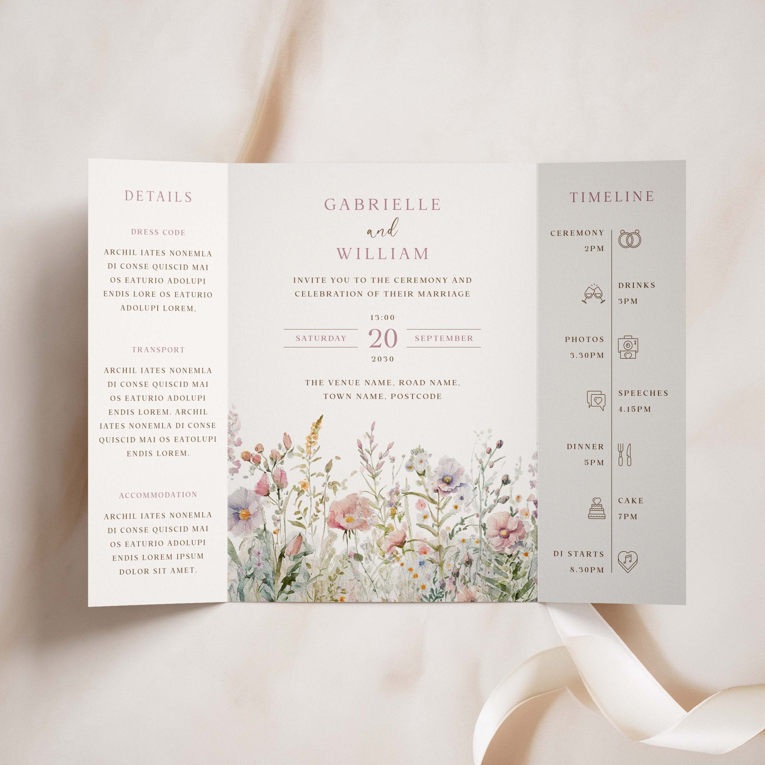 Dusty Pink Wildflower Gatefold Wedding Invitation Samples