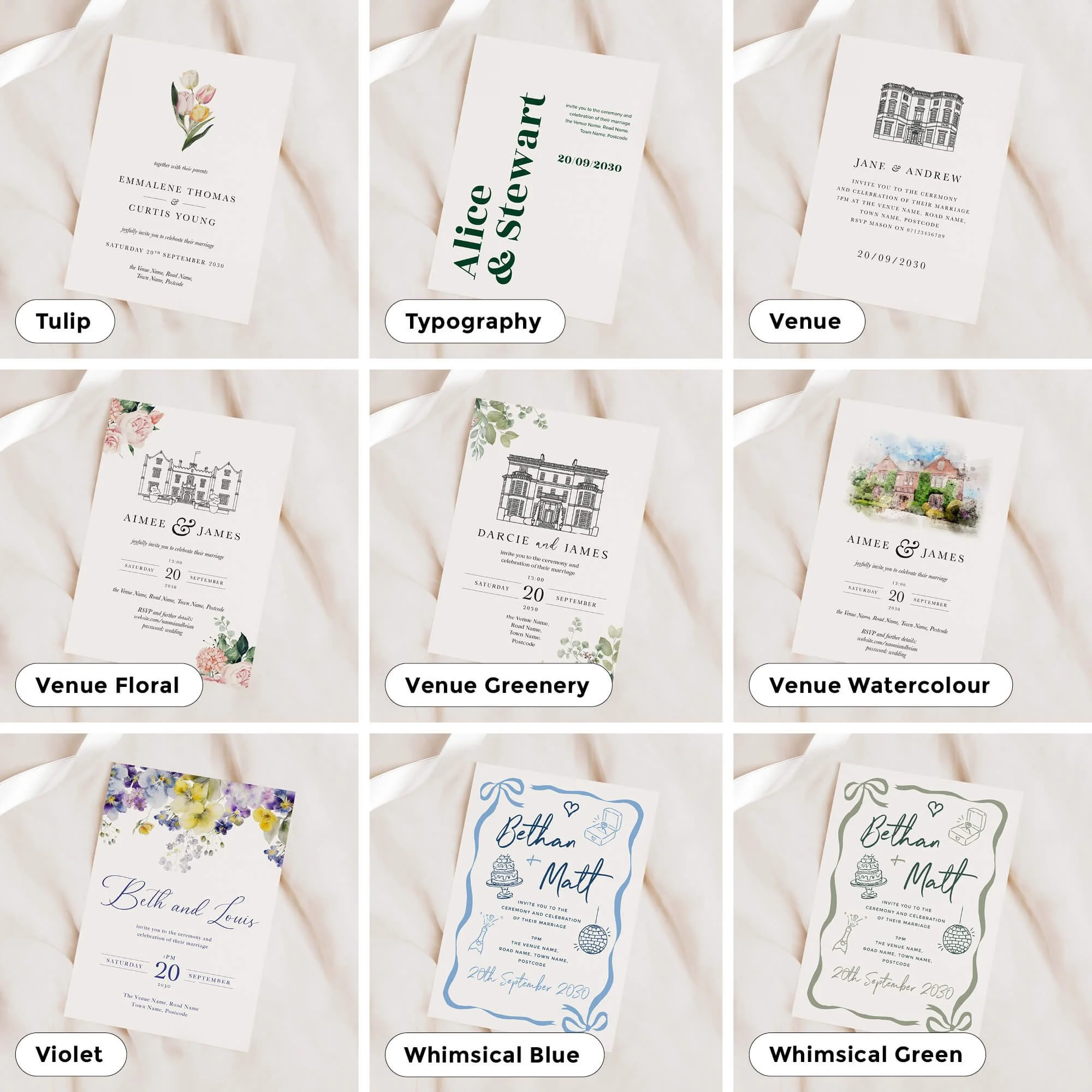 A5 Wedding invitations in lots of different designs