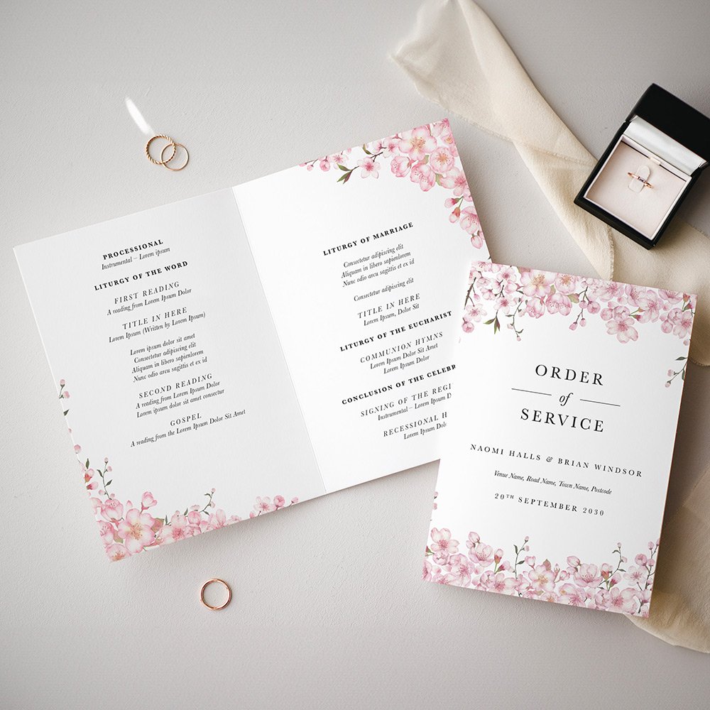 Cherry Blossom Floral Printed Wedding Ceremony Booklet