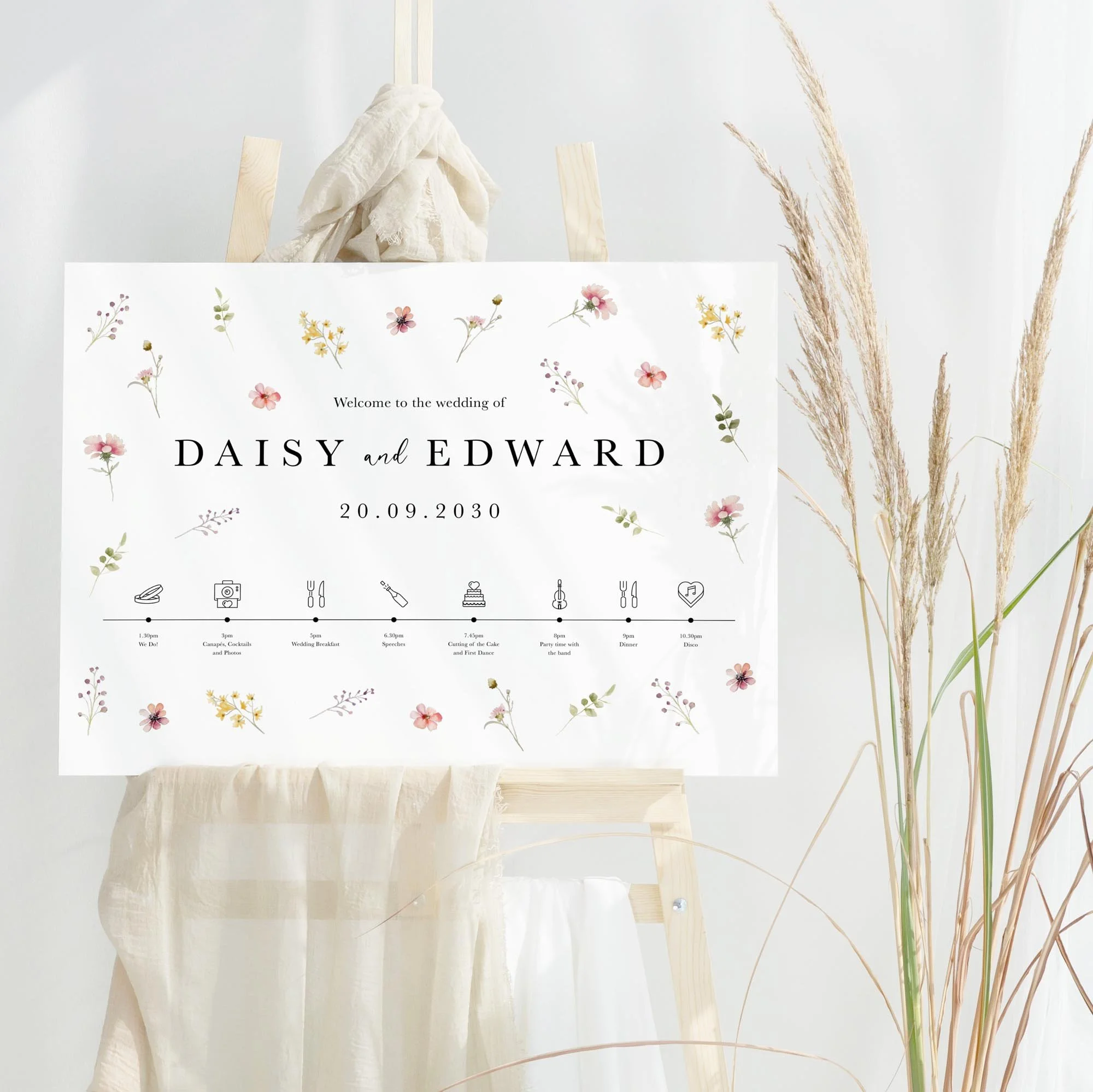 Flora Scattered Flowers wedding welcome sign design