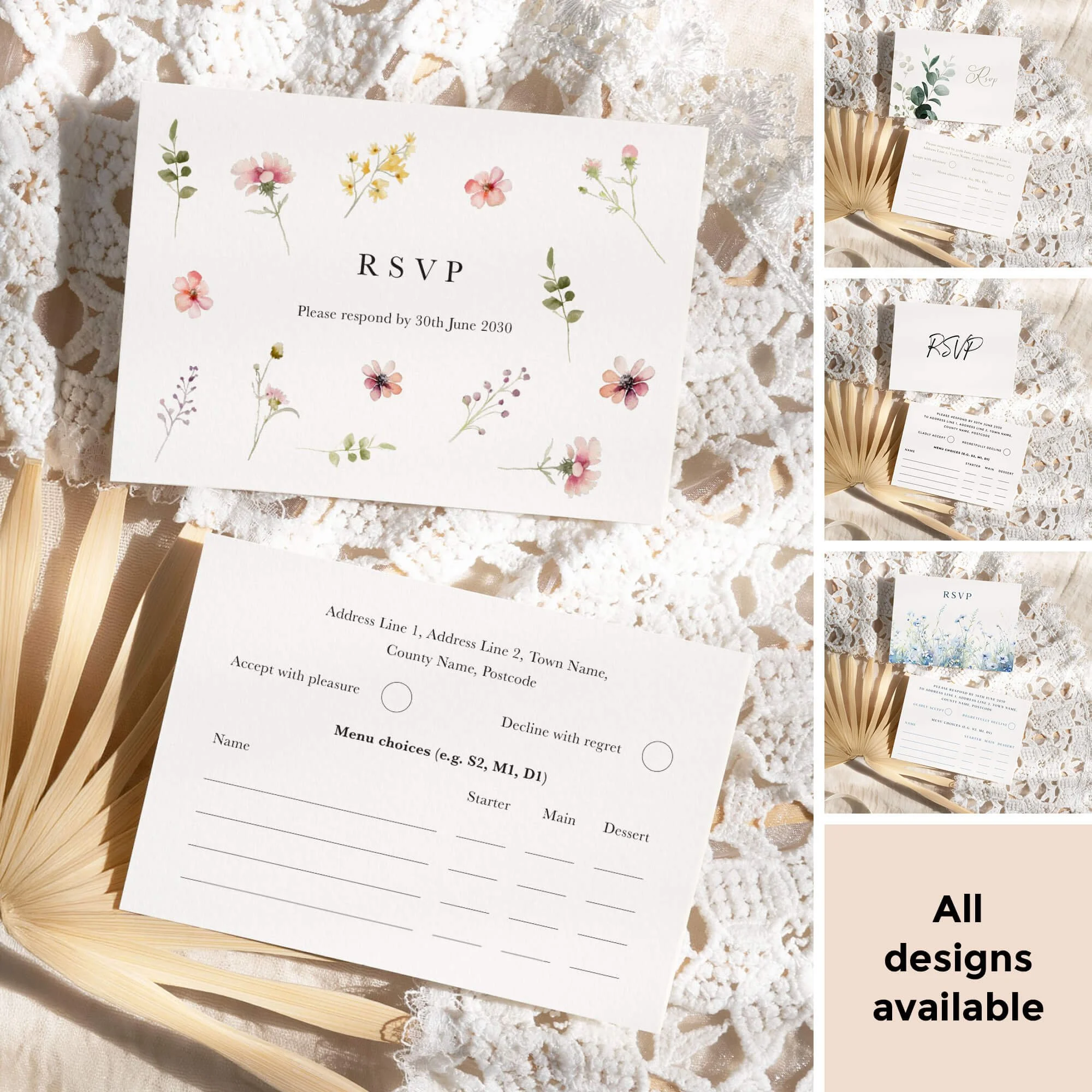 Menu Choice Wedding RSVP Cards