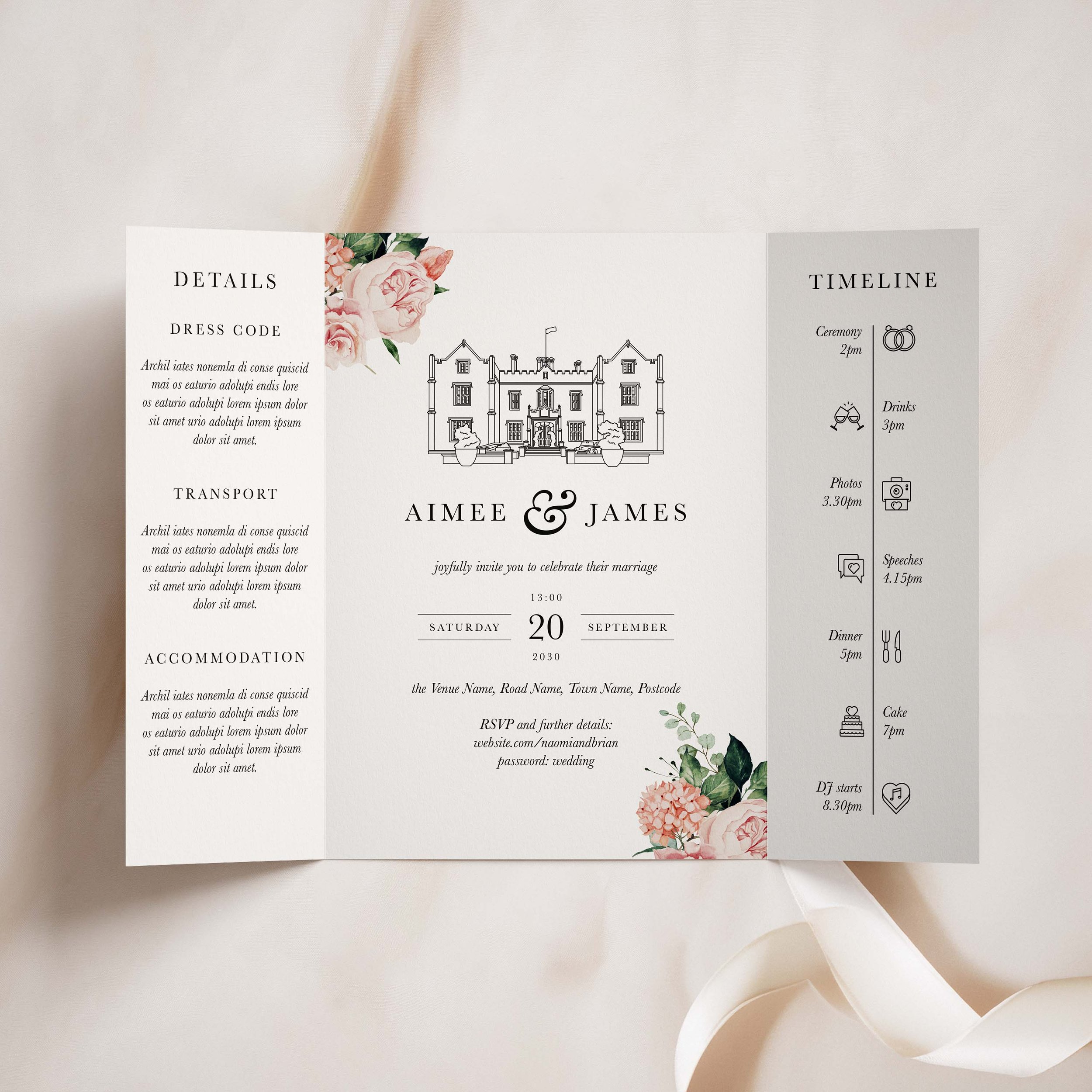 Custom Venue Sketch Wedding Invitation Samples