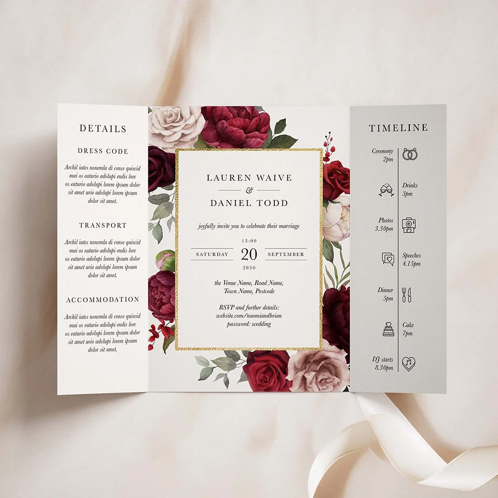 Blush and Red Rose Gatefold Wedding Invites