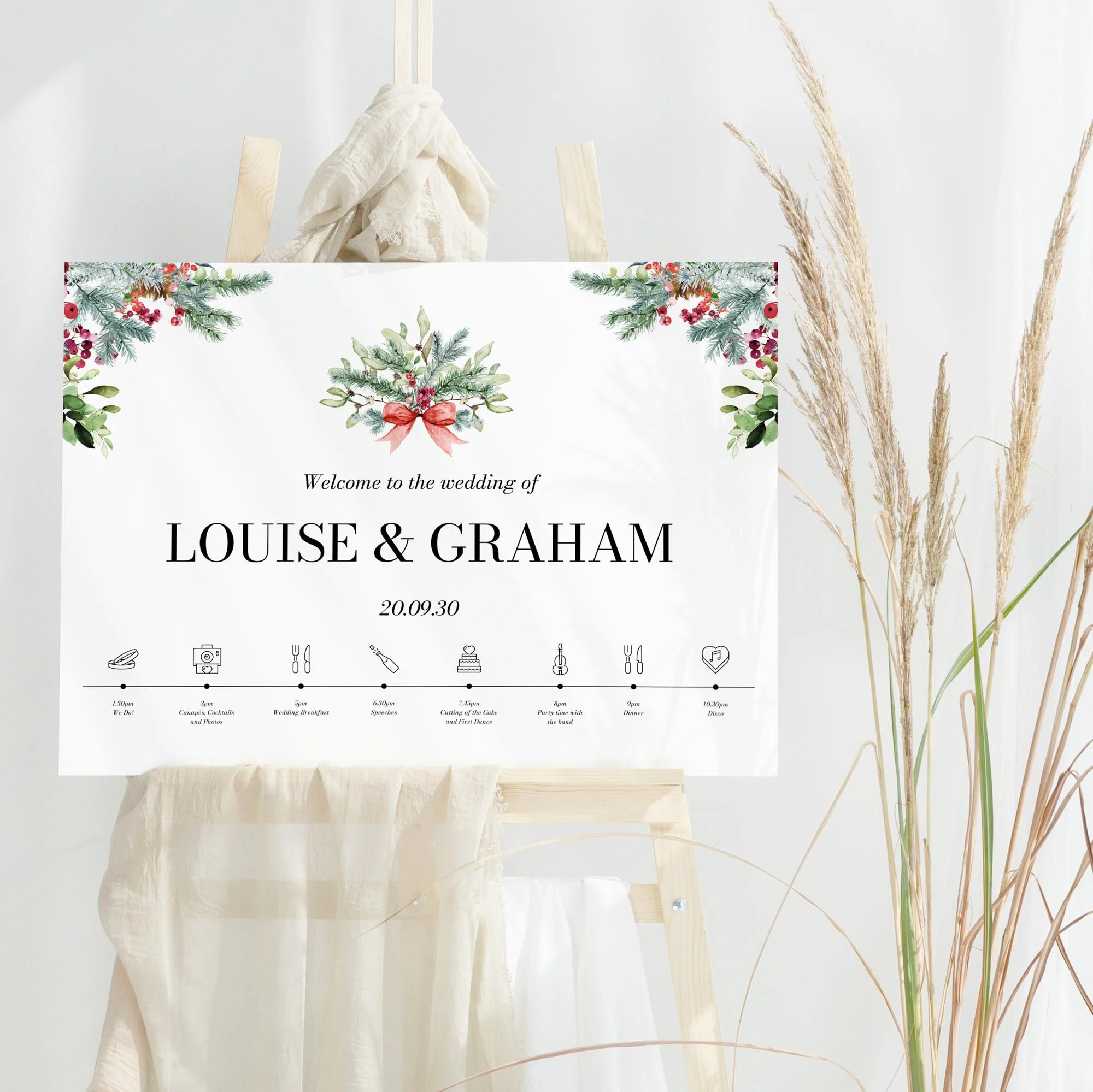 Winter Greenery Theme wedding welcome sign design