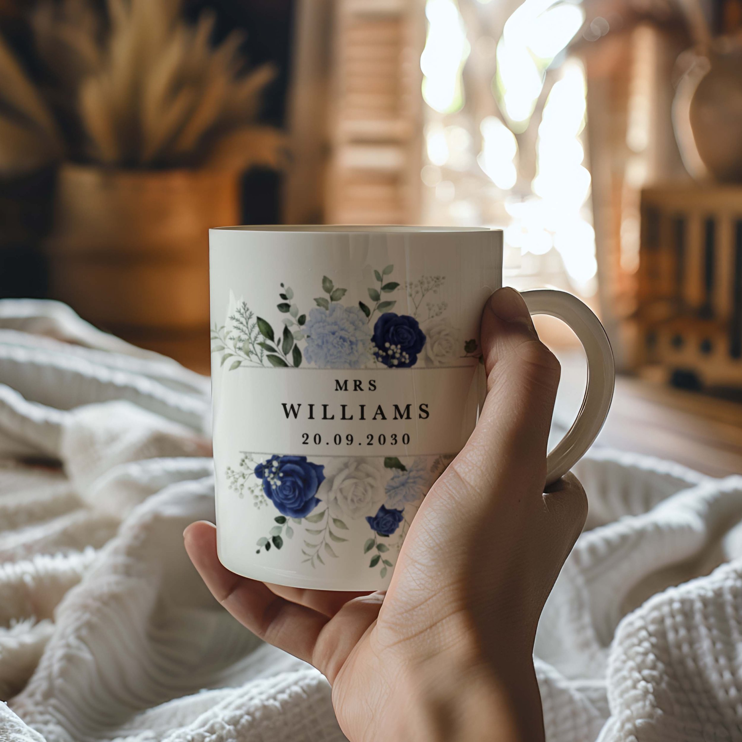 Personalised Blue Mr and Mrs Mug