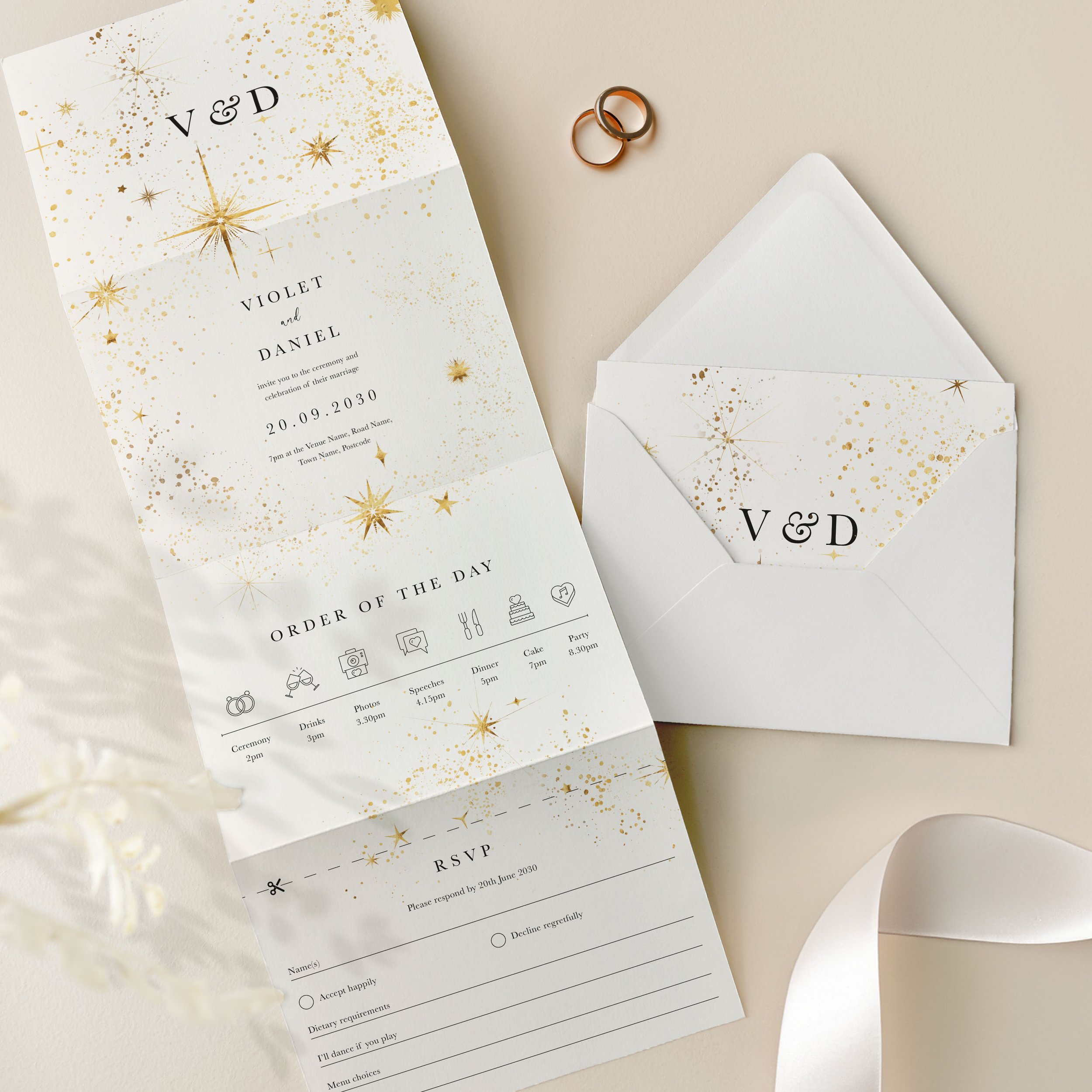 Celestial Concertina Wedding Invitation Samples