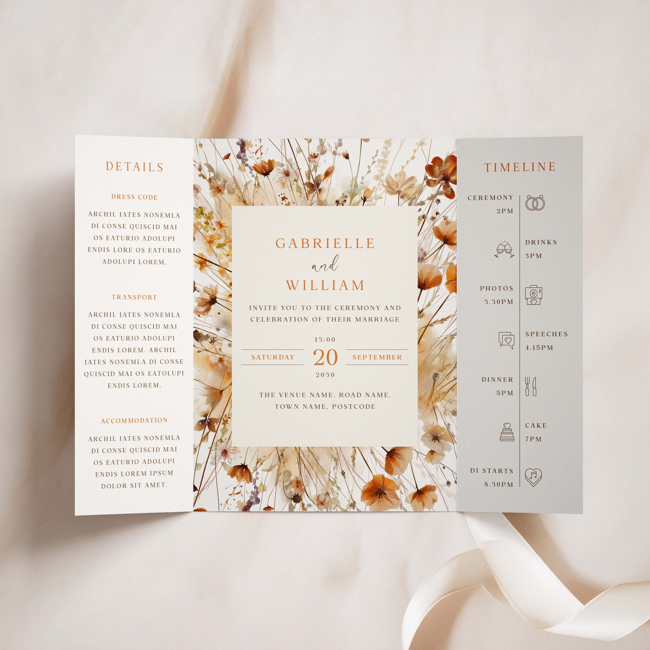 Brown Wildflower Gatefold Wedding Invitation Samples