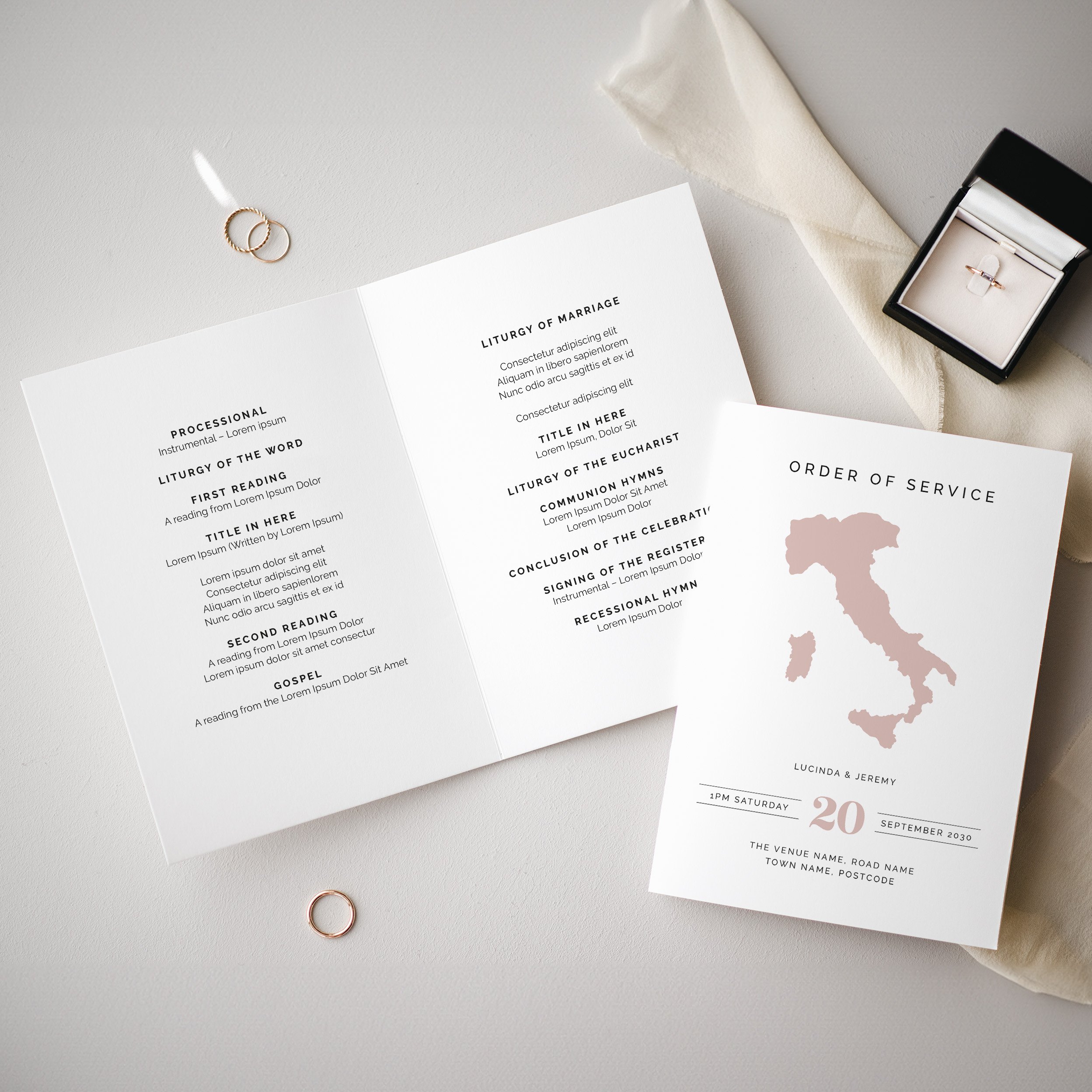 Travel theme Wedding Order of Service