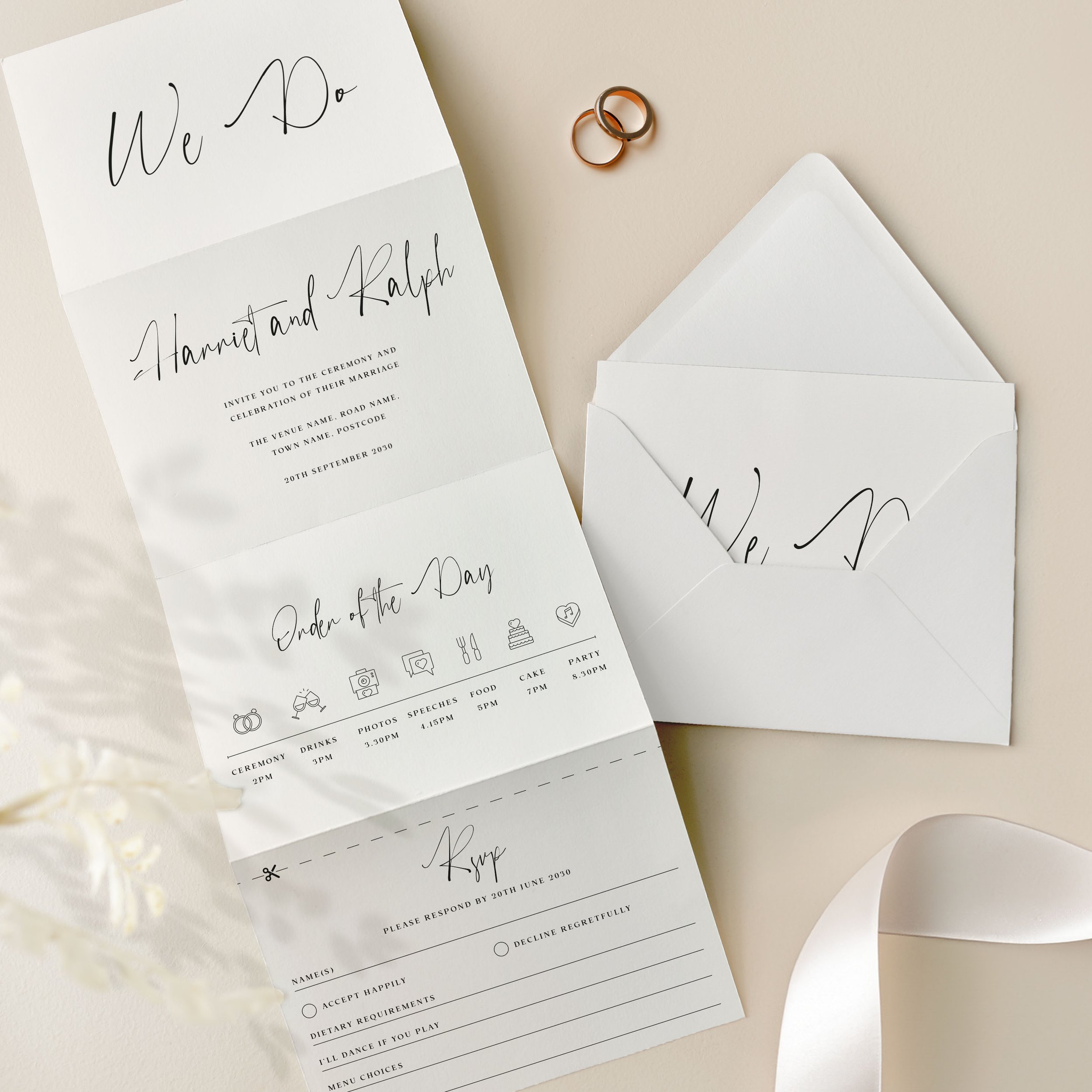 Simple Concertina Wedding Invitations