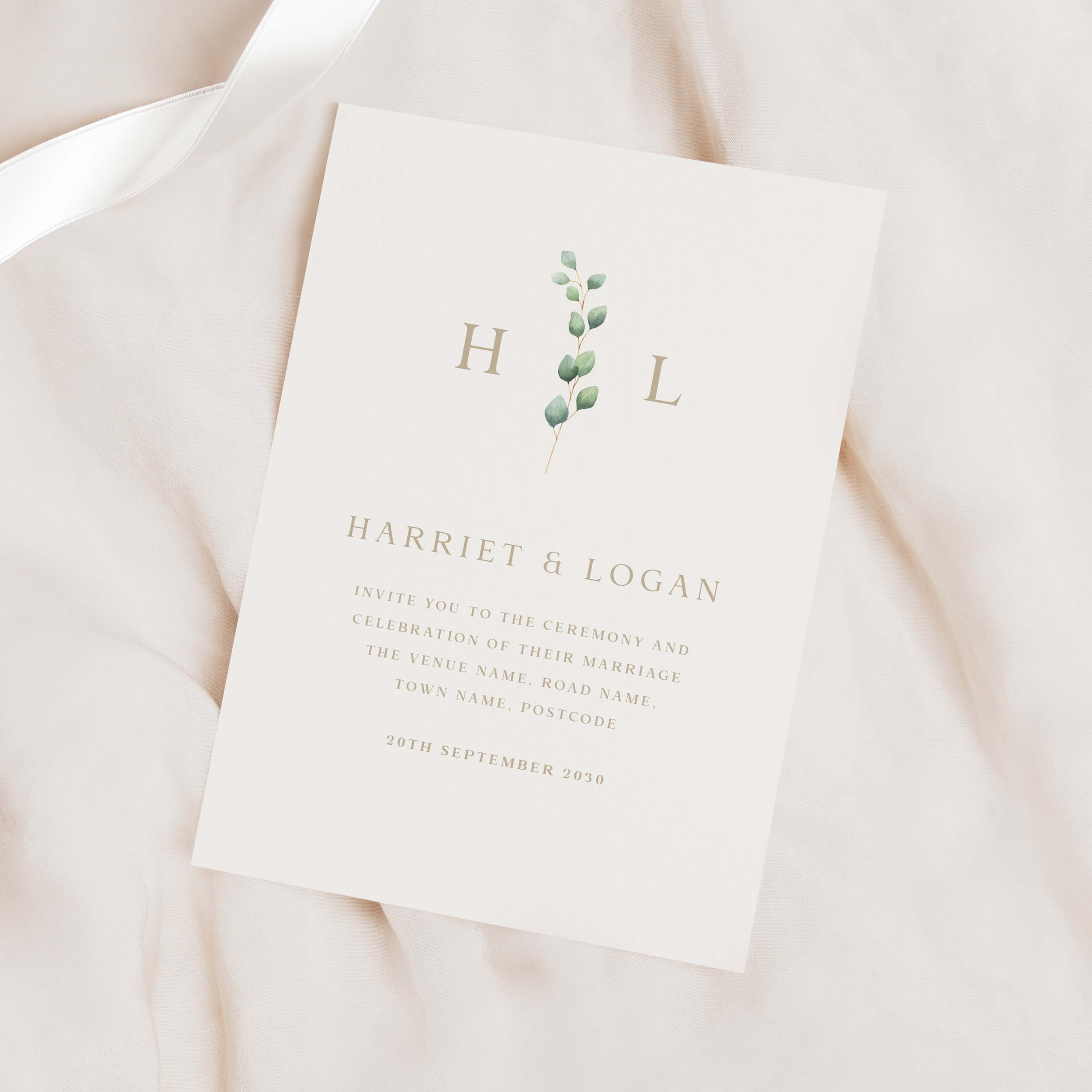 Minimal Eucalyptus Wedding Invitation Samples