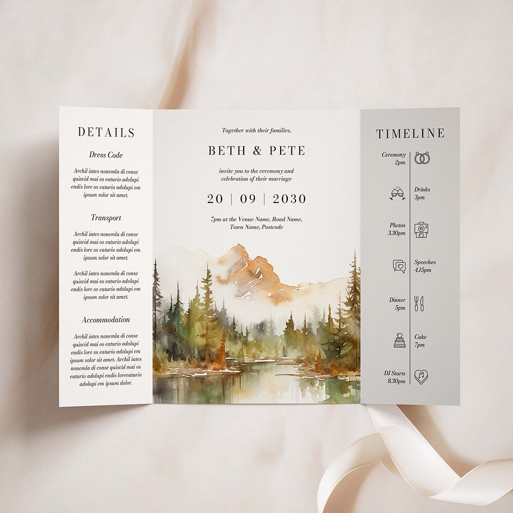 Tree and Mountain Gatefold Wedding Invites