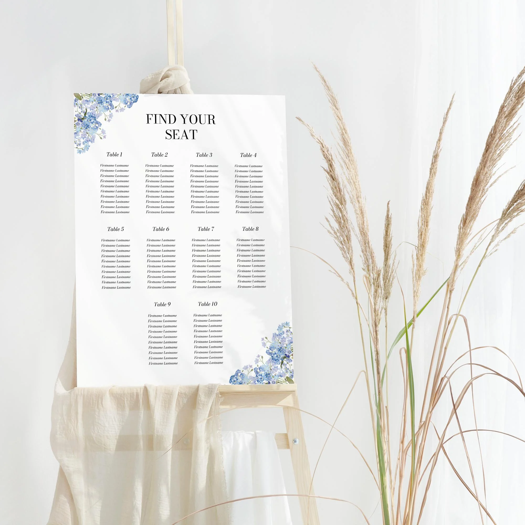 Forget Me Not wedding table plan board seating chart sign