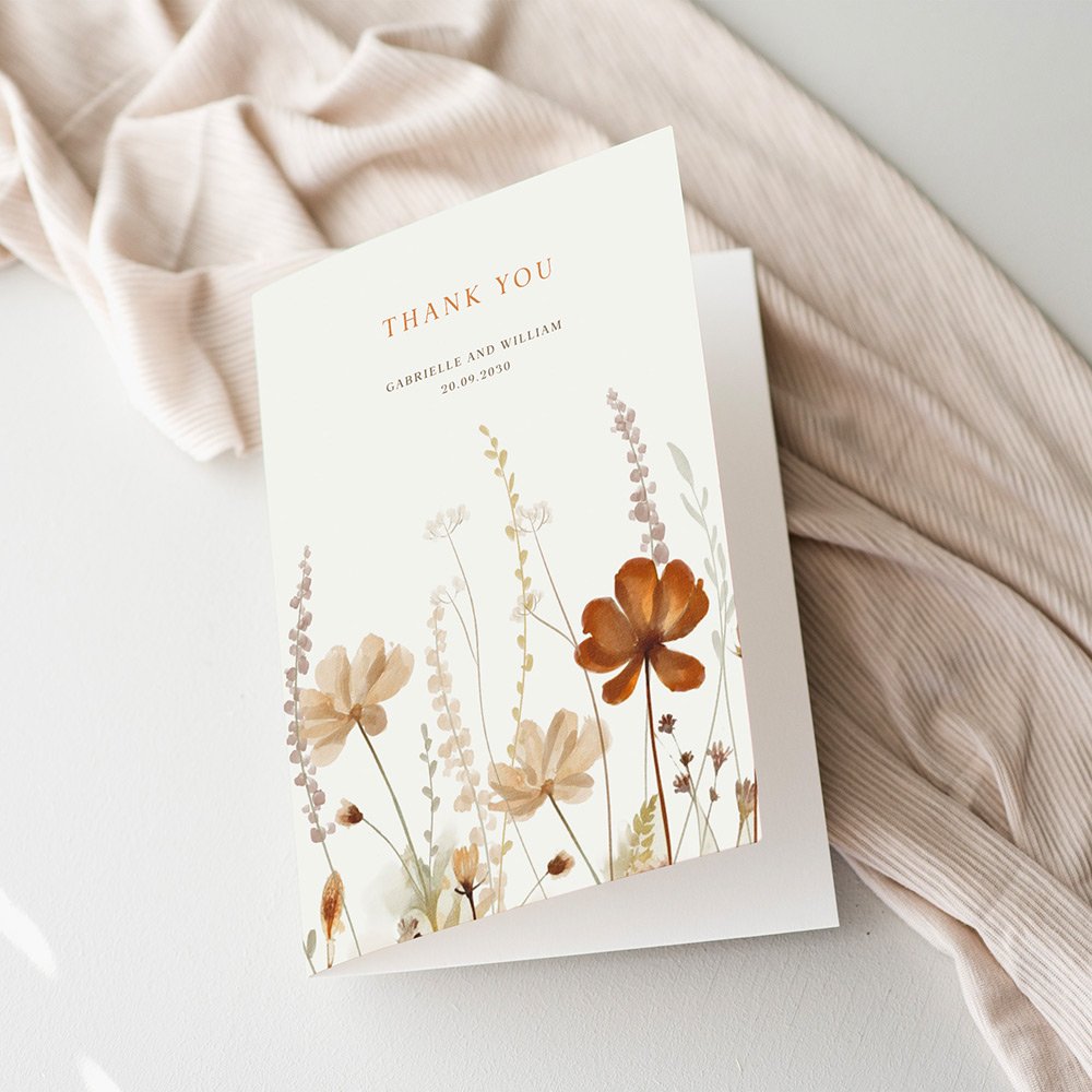 Autumn Theme Wildflower Wedding Thank You Cards