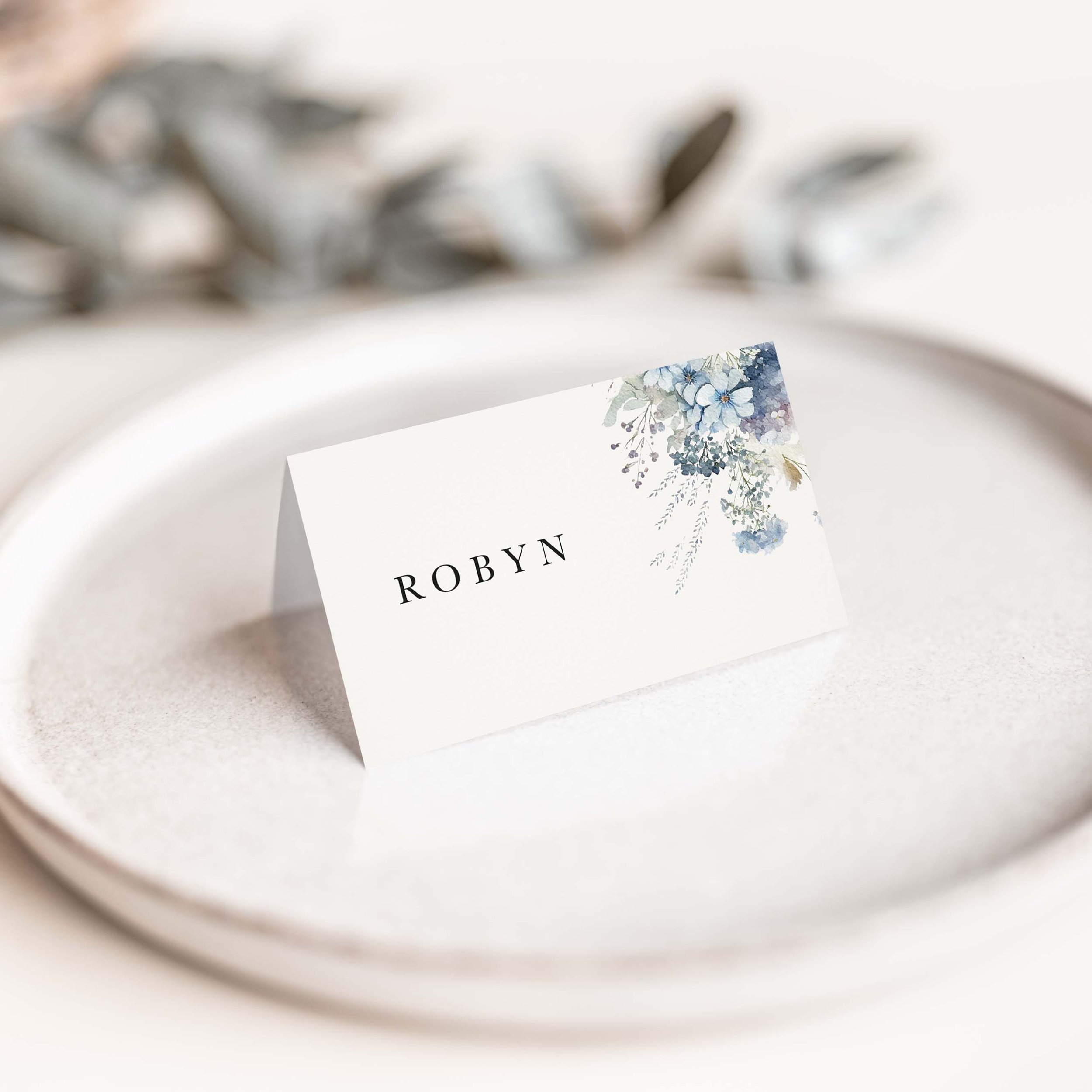 Dusty Blue Wedding Place Name Cards