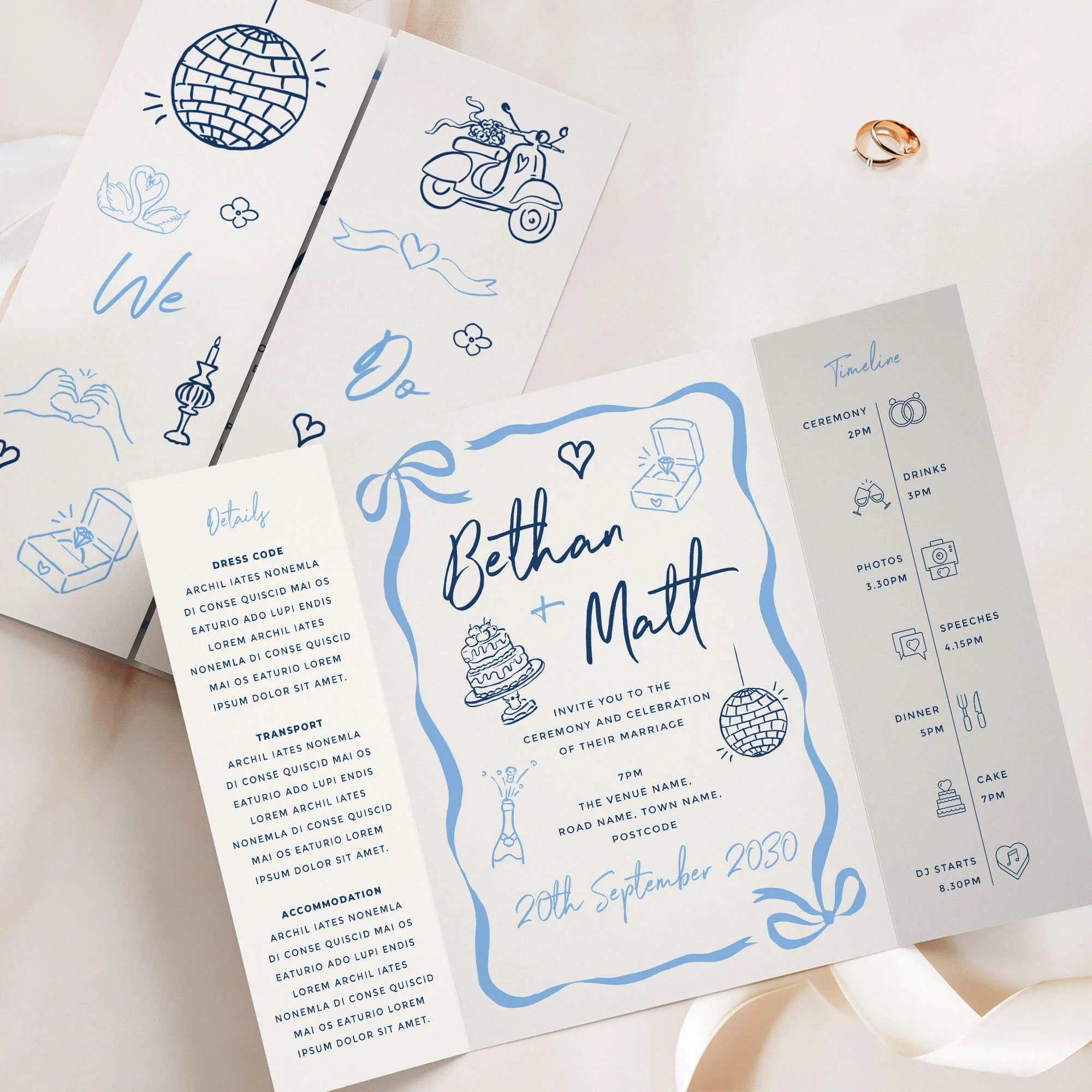 The Whimsical (Blue) Gatefold Wedding Invitation