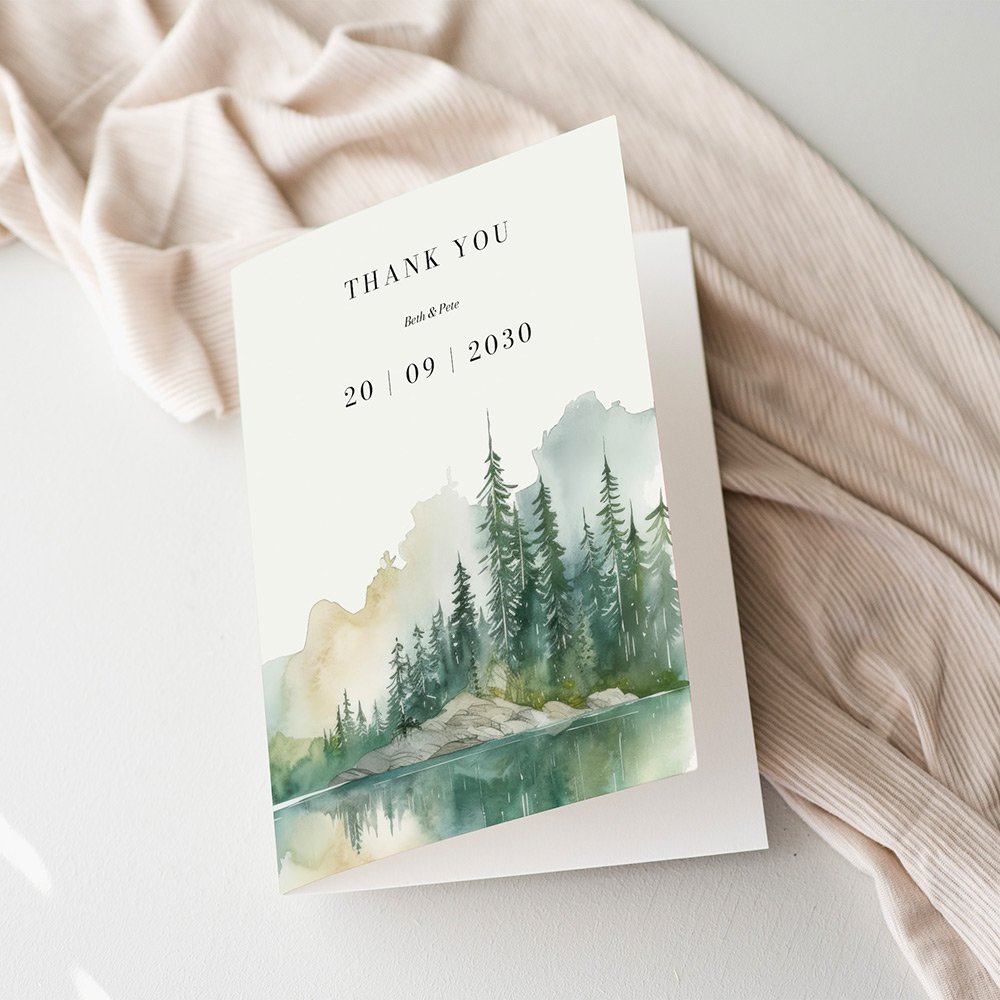 Mountain and Tree Thank You Cards For Wedding