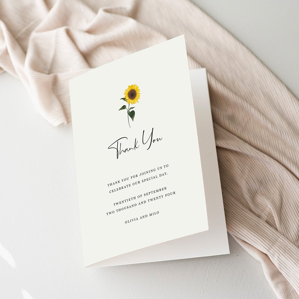 Simple Sunflower Wedding Thank You Cards