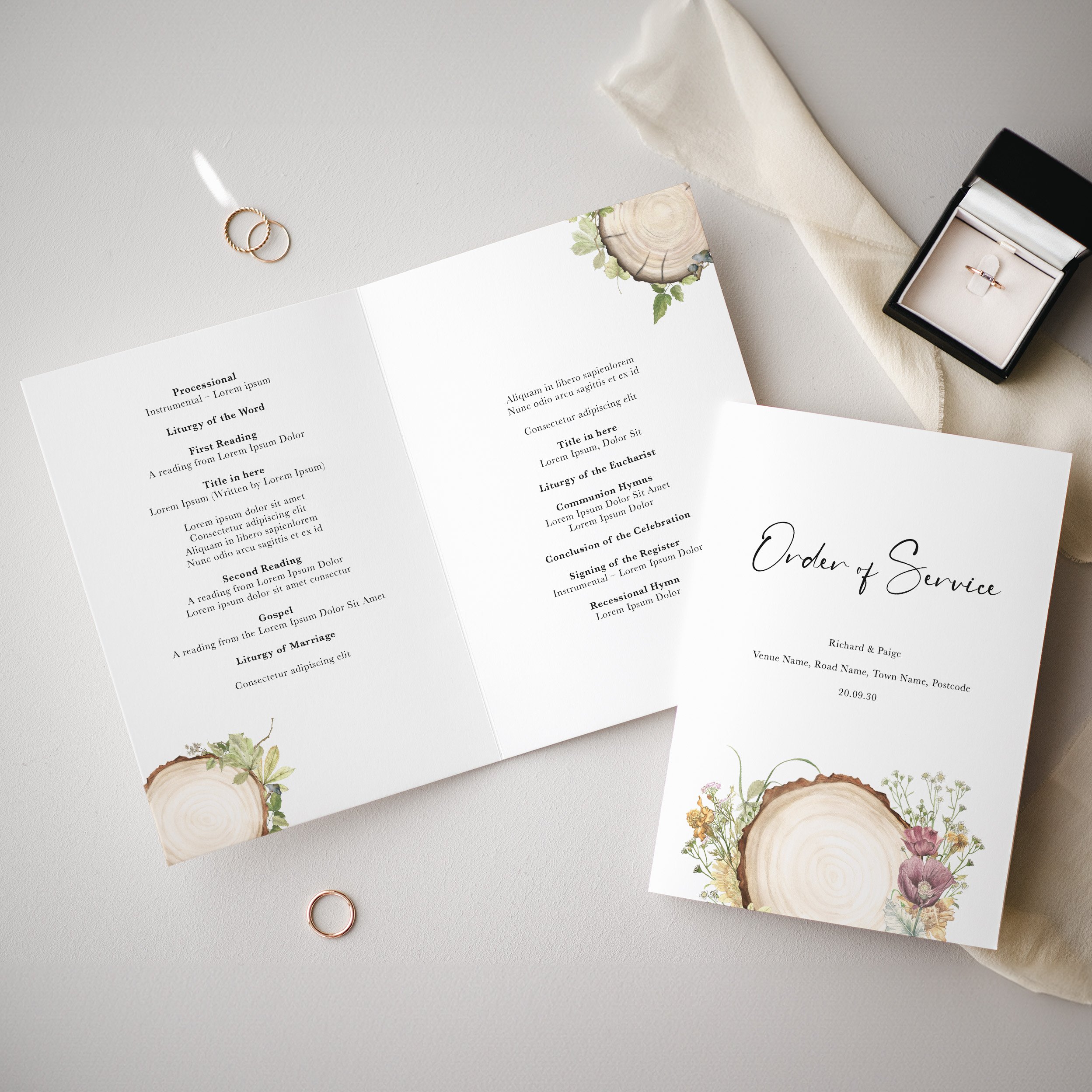 Wood Slice Wedding Order of Service Booklet