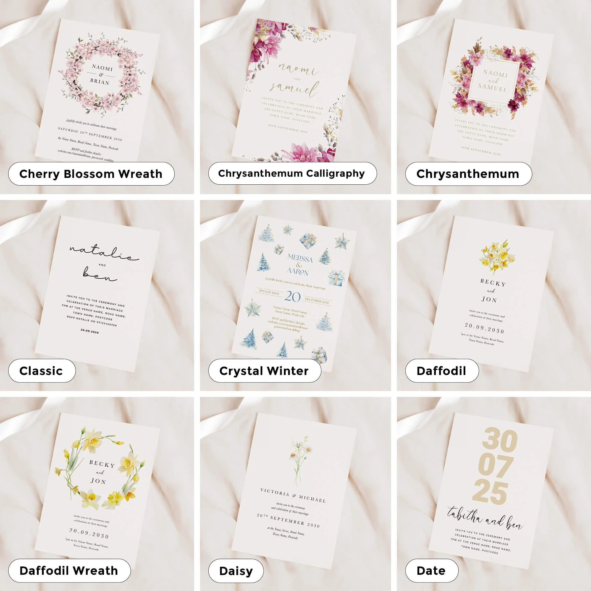 A5 Wedding invitations in lots of different designs