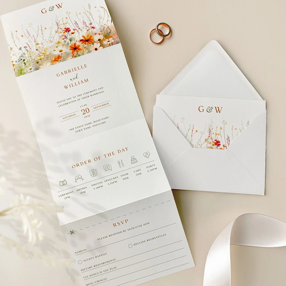 Orange Wildflower Concertina Wedding Invites