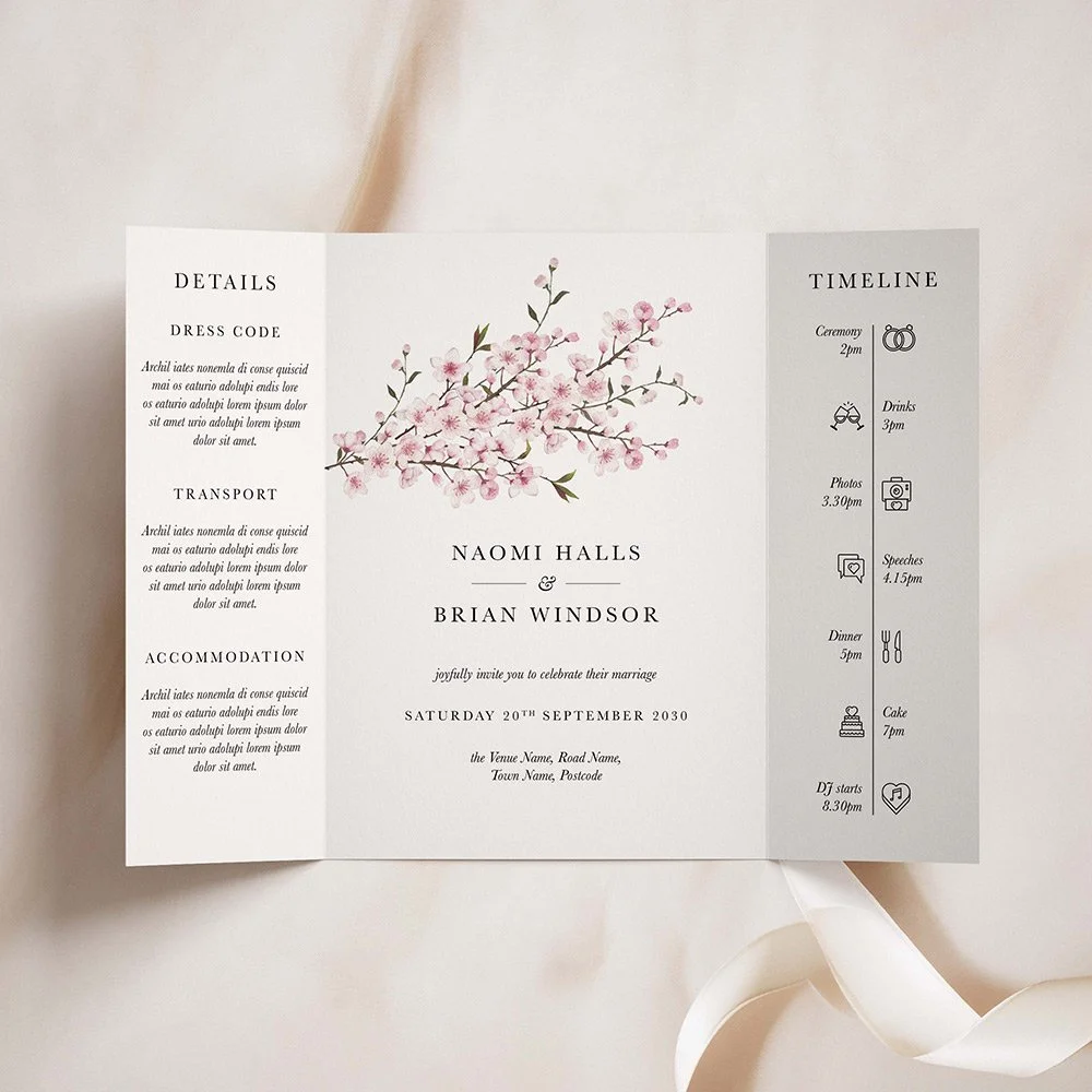 Cherry Blossom Branch Gatefold Wedding Invites