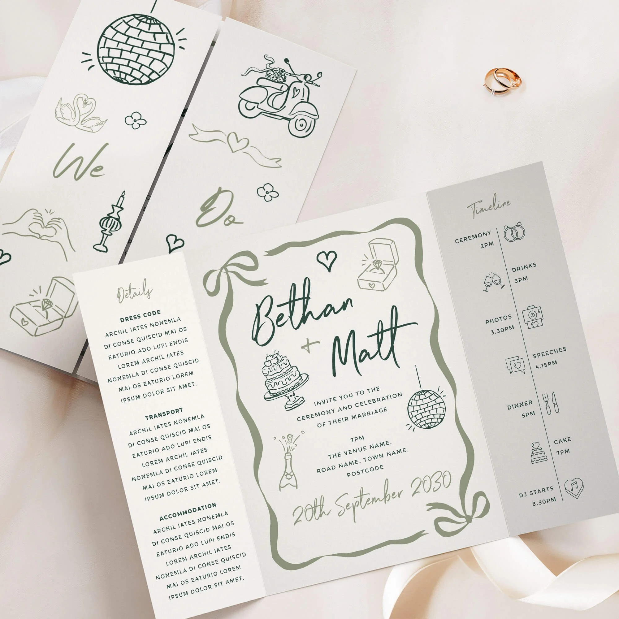 The Whimsical (Green) Gatefold Wedding Invitation
